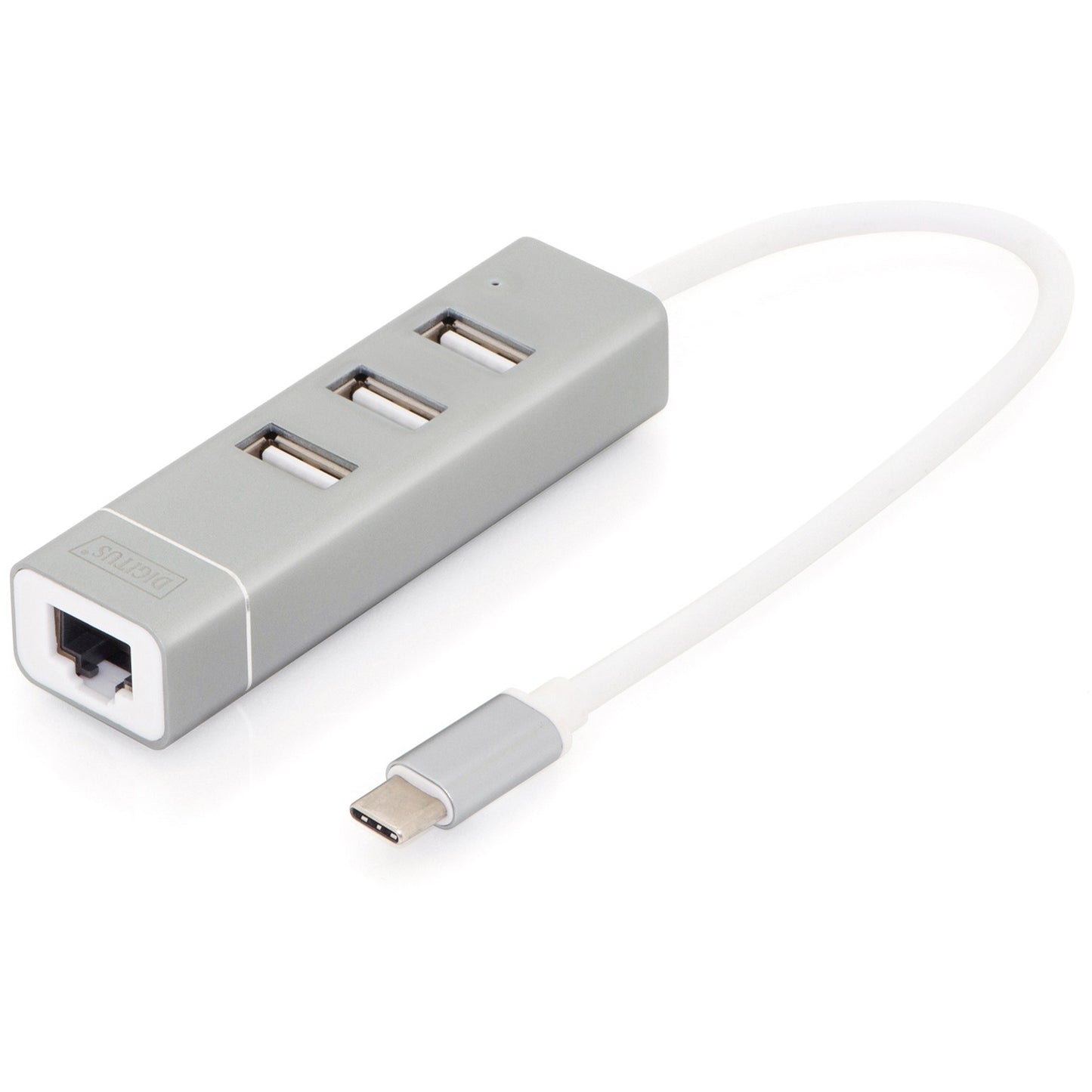 Digitus USB Type-C hub sa 3 porta + brzi Ethernet LAN adapter. Žični. USB. Ethernet. Aluminijum.