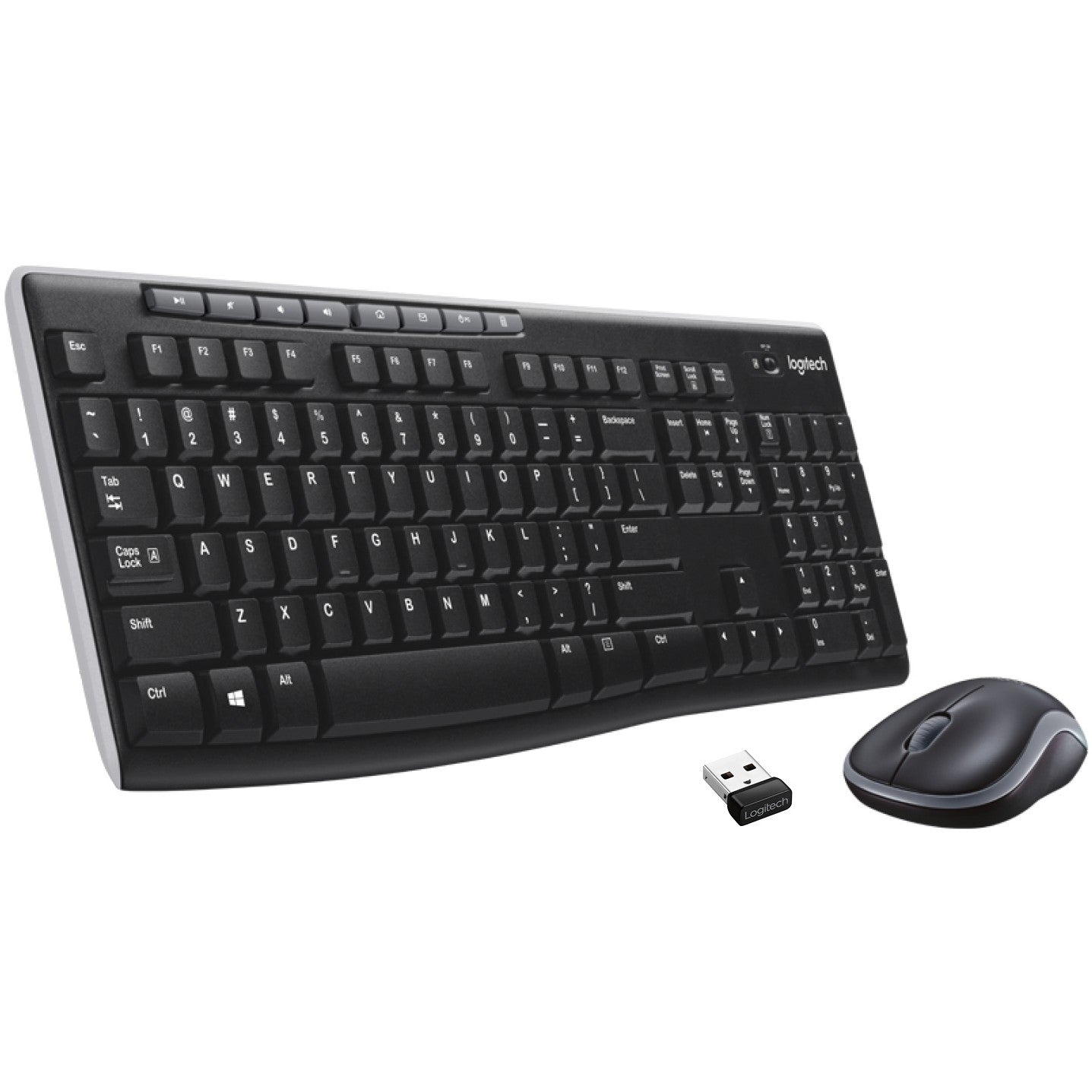 Logitech MK270. Puna veličina (100%). Bežični. RF bežični. QWERTY. Crni. Miš uključen.