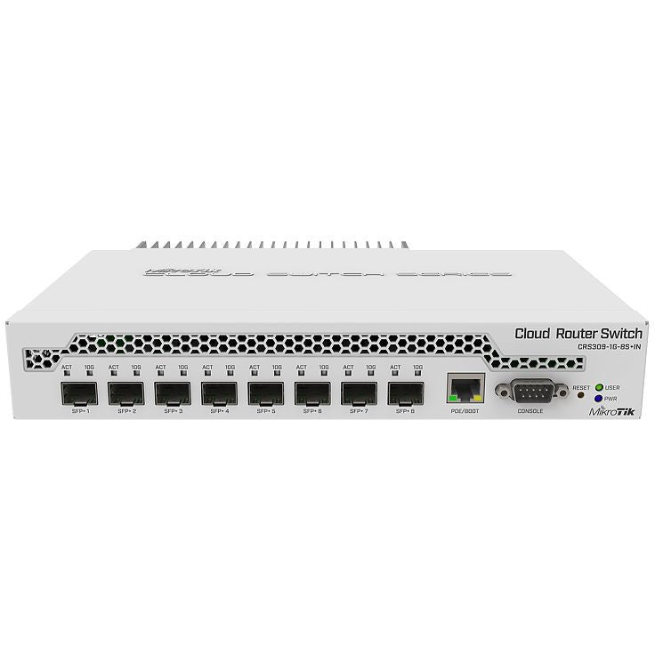 Mikrotik CRS309-1G-8S+. Upravljani. Gigabit Ethernet (10/100/1000). Napajanje preko Etherneta (PoE). Montaža u rack