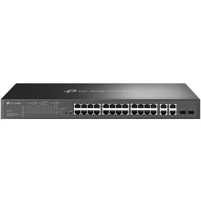 TP-Link Omada 24-portni 10/100Mbps + 4-portni gigabitni pametni prekidač sa 24-portnim PoE+. Upravljani. L2. Brzi Ethernet (10/100). Napajanje preko Etherneta (PoE). Montaža u rack. 1U