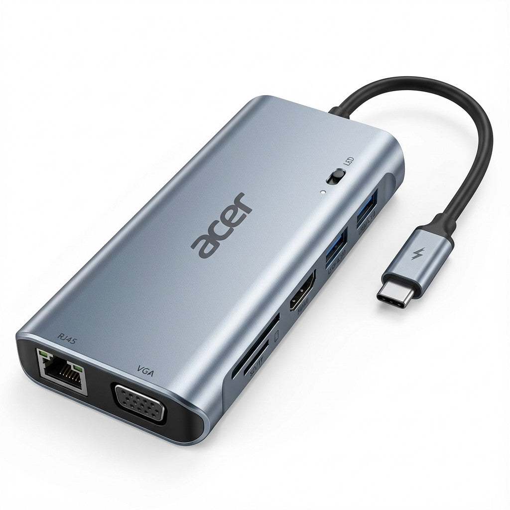 Acer ACG-DCK-C-1. Žični. USB 3.2 Gen 1 (3.1 Gen 1) Type-C. 100 W. 3,5 mm. 10,100,1000 Mbps. Siva.
