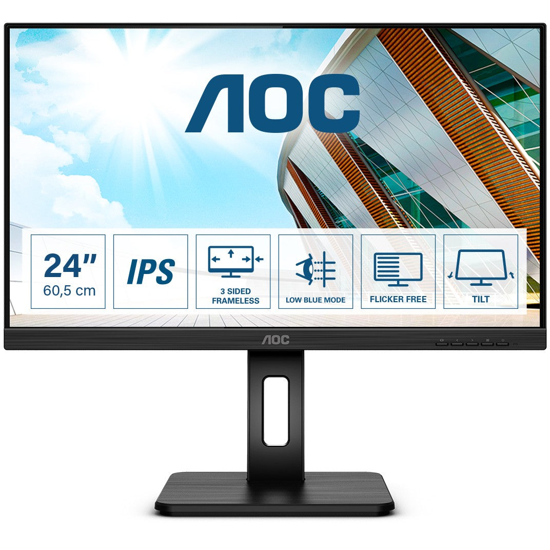 AOC P2 Q24P2Q. 60,5 cm (23,8"). 2560 x 1440 piksela. Quad HD. LED. 4 ms. Crni