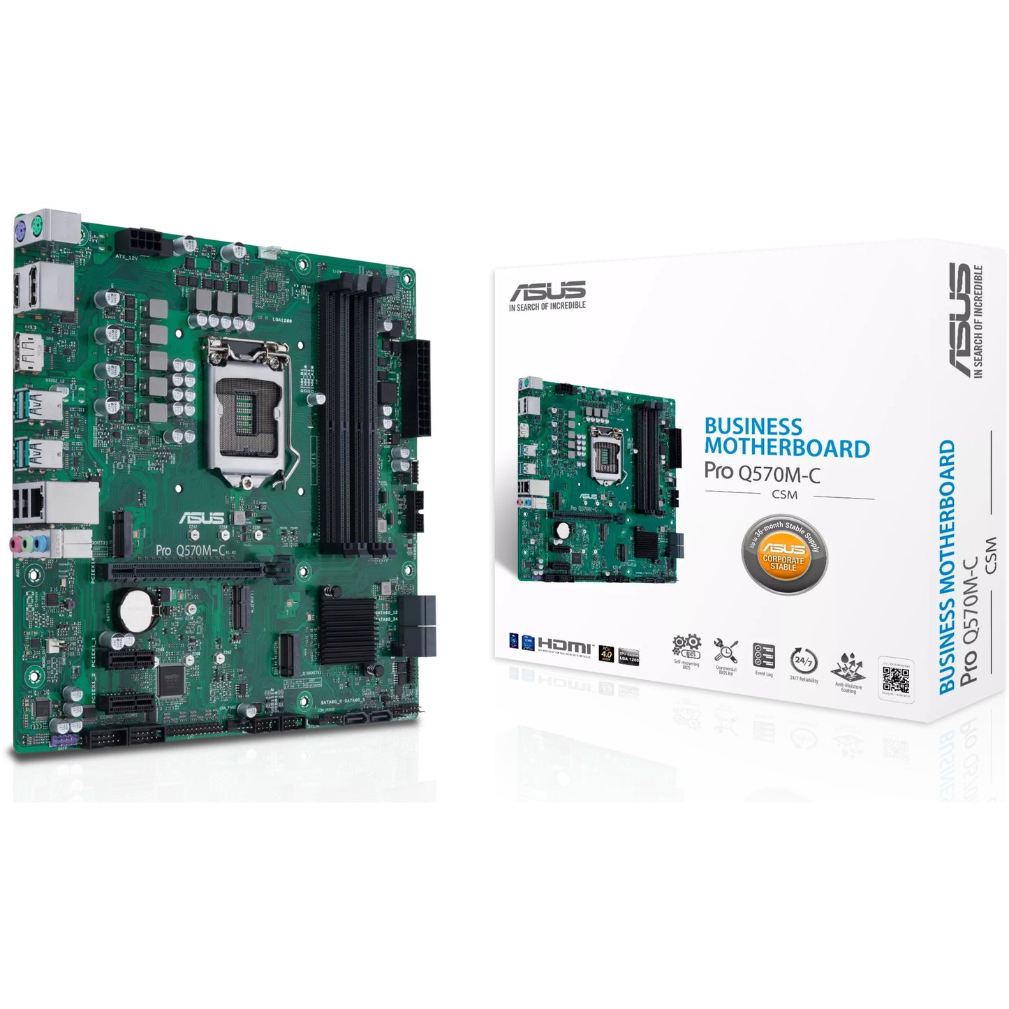 ASUS PRO Q570M-C/CSM. Intel. LGA 1200 (Socket H5). Intel® Celeron®. Intel® Core™ i3. Intel® Core™ i5. Intel® Core™ i7. Intel® Core™ i9. Intel® Pentium®. DDR4 SDRAM. 128 GB. DIMM