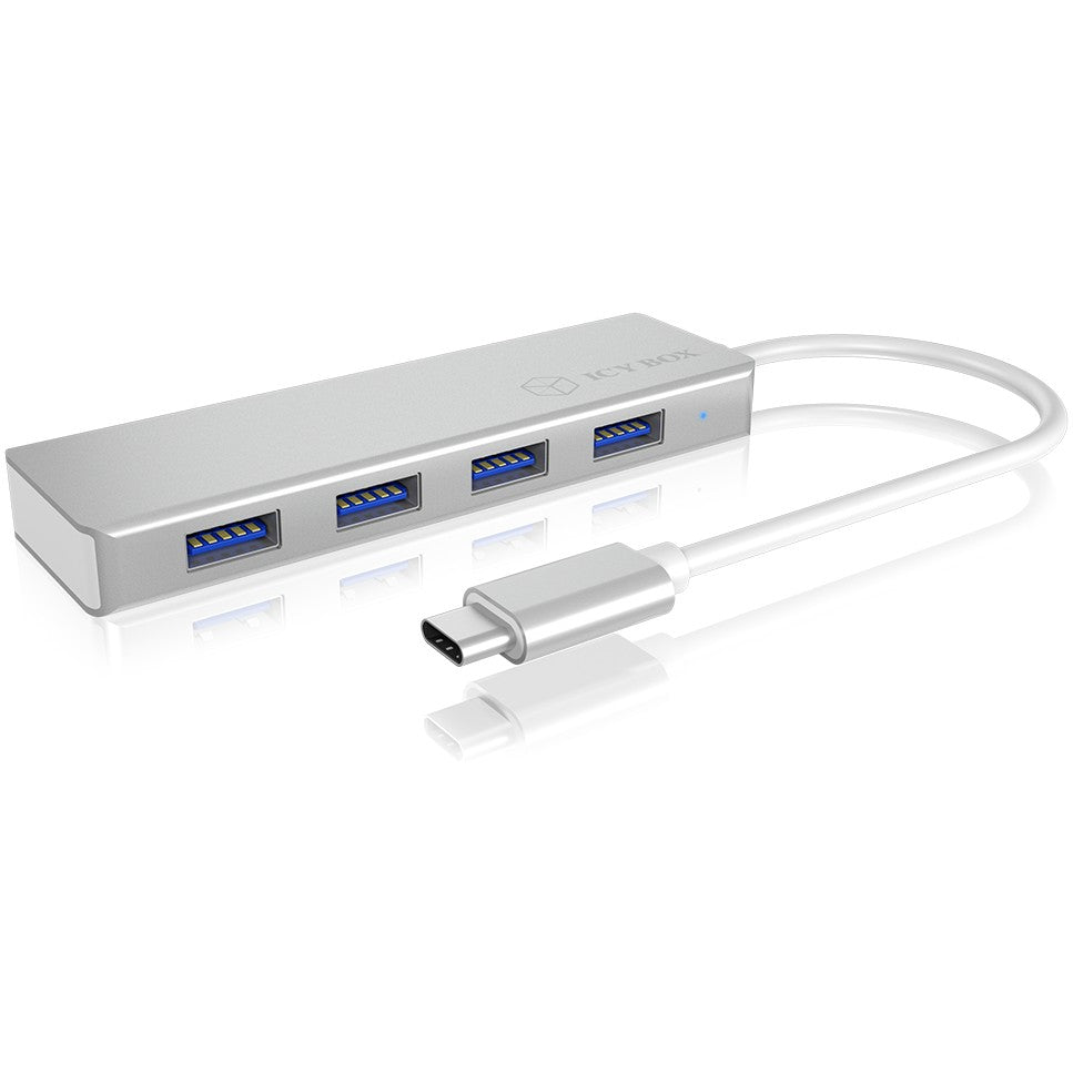 ICY BOX IB-HUB1425-C3. 4-portni USB 3.2 Gen 1 Type-C® hub. 1x Type-C na 4x Type-A. USB 3.2 Gen 1 (3.1 Gen 1) Type-C. USB 3.2 Gen 1 (3.1 Gen 1) Type-A. 5000 Mbit/s. Srebro. Aluminij. Plastika. Aktivnost. Performanse.