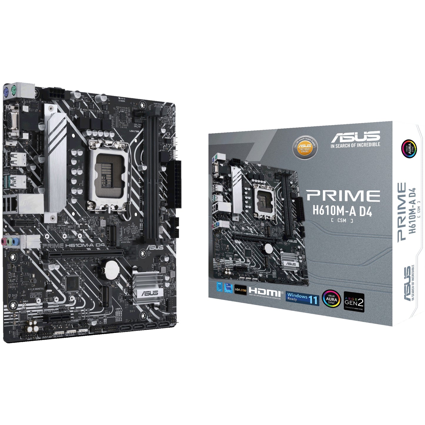 ASUS PRIME H610M-A D4-CSM. Intel. LGA 1700. Intel® Celeron®. Intel® Core™ i3. Intel® Core™ i5. Intel® Core™ i7. Intel® Core™ i9. Intel® Pentium®. DDR4-SDRAM. LPDDR3-SDRAM. 64 GB. DIMM