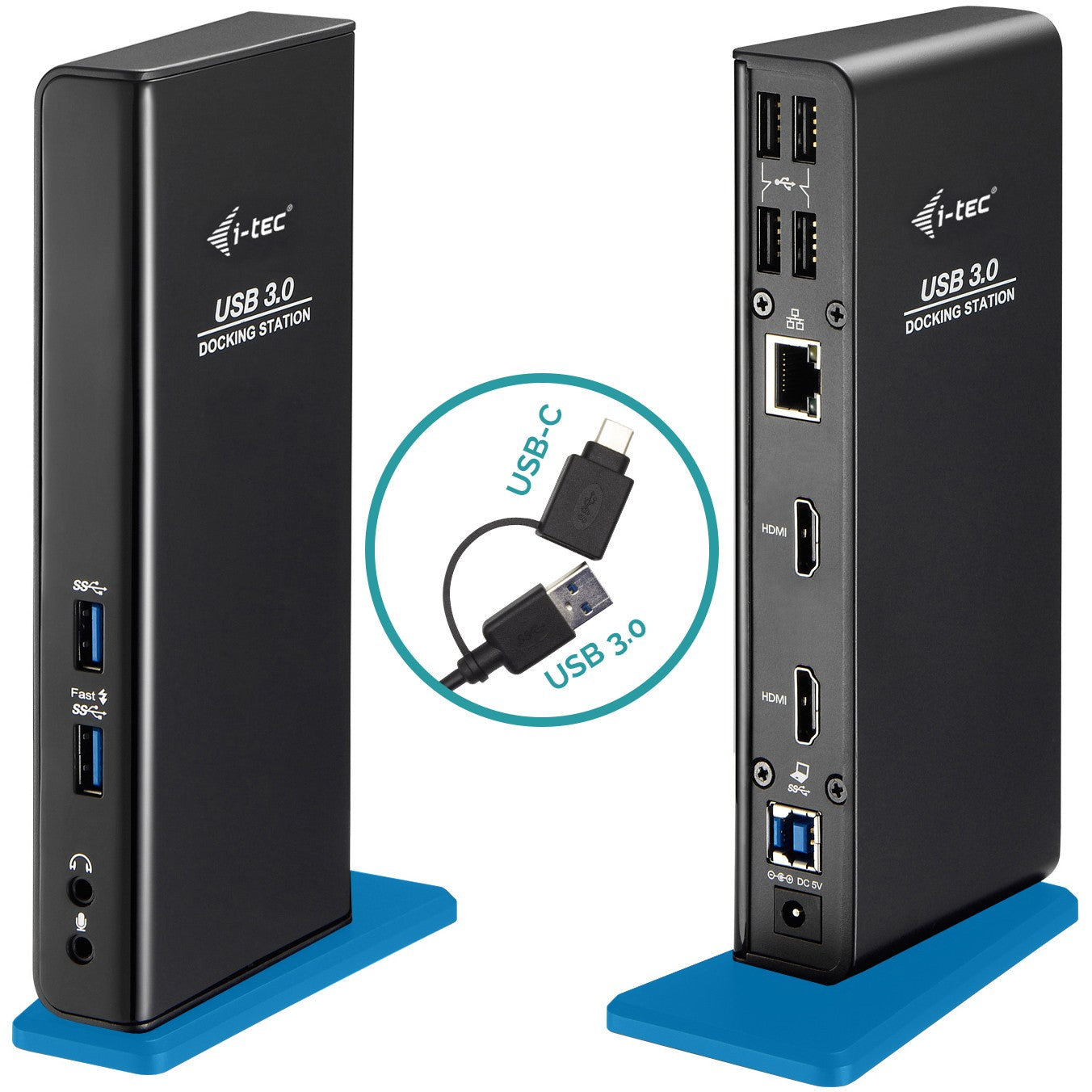 i-tec USB 3.0/USB-C Dual HDMI priključna stanica. Žičana. USB 3.2 Gen 1 (3.1 Gen 1) Tip-A. 3,5 mm. 10,100,1000 Mbps. Crna. AC
