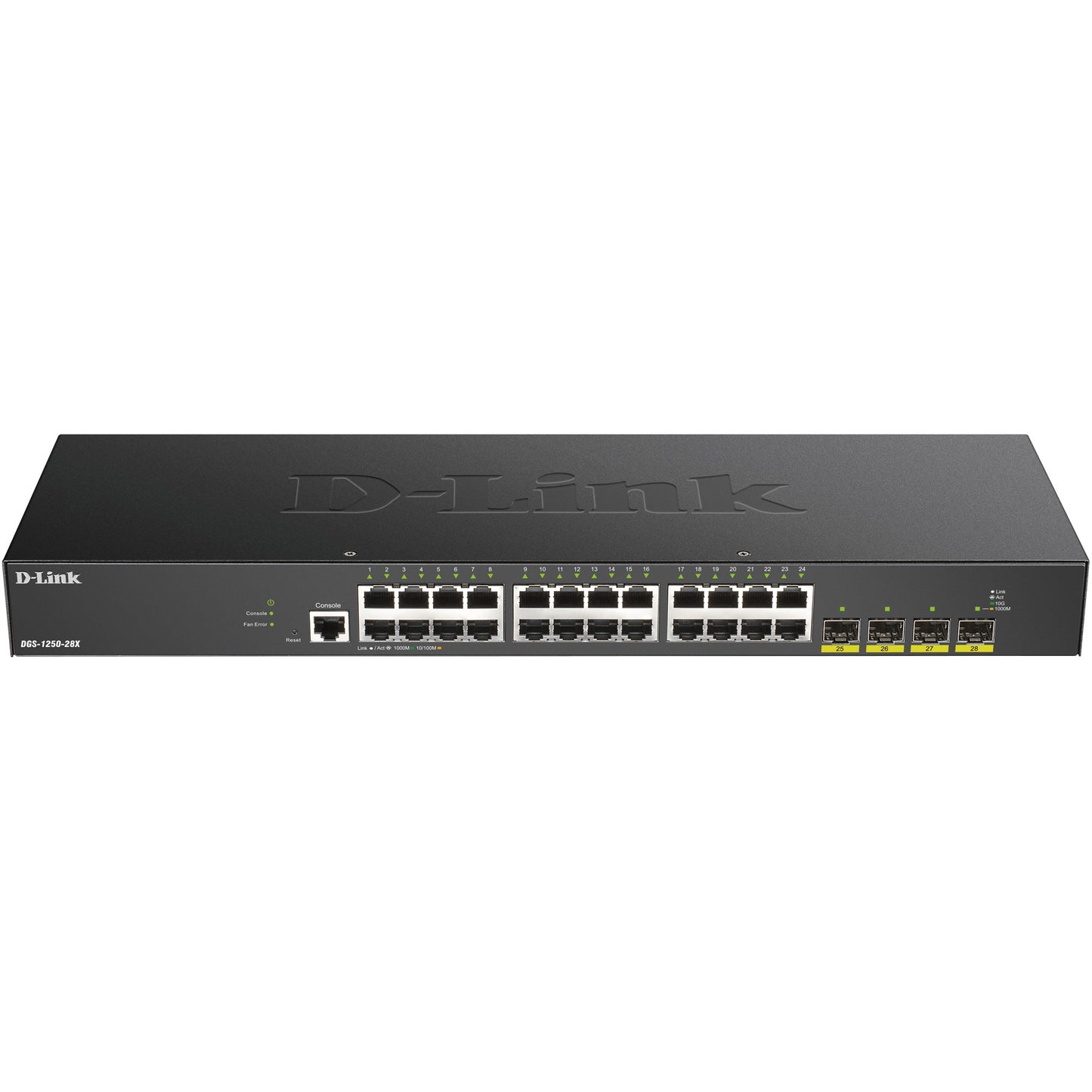D-Link DGS-1250-28X. Upravljani. Sloj 3. Gigabit Ethernet (10/100/1000). Puni dupleks. Montaža u rack.