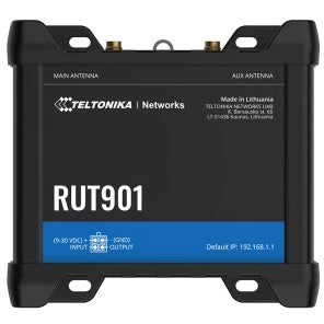 Teltonika RUT901. Ruter za mobilnu mrežu. Crni. Aluminijum. Brzi Ethernet. 10.100 Mbps. IEEE 802.11b. IEEE 802.11g. IEEE 802.11n. IEEE 802.11r. IEEE 802.3. IEEE 802.3u.