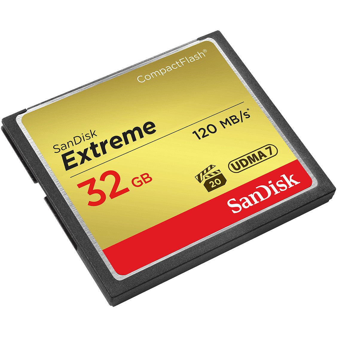 SanDisk 32GB Extreme. 32 GB. Compact Flash. 120 MB/s. 85 MB/s. Crna. Zlatna. Crvena.