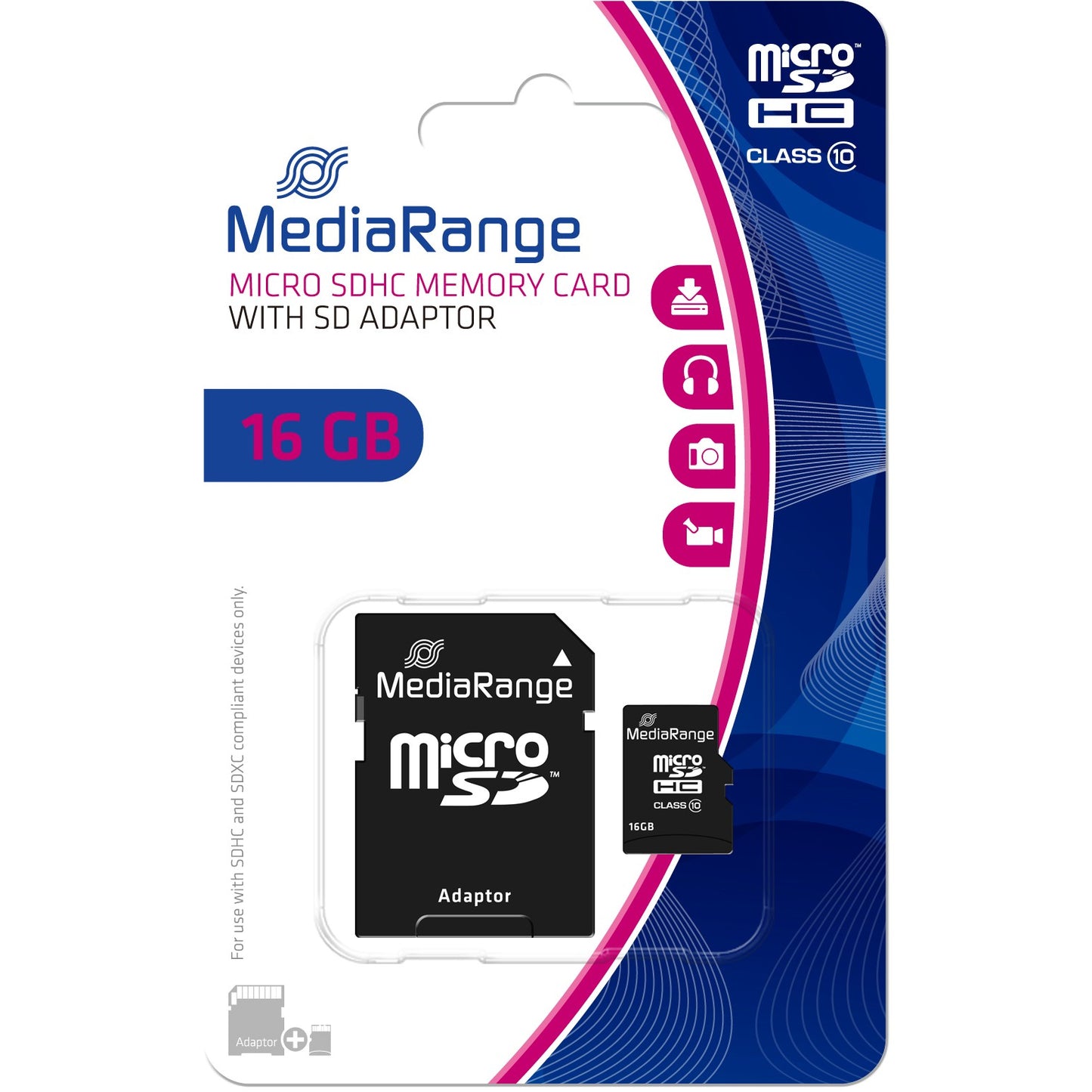 MediaRange MR958. 16 GB. MicroSDHC. Klasa 10. Crna.
