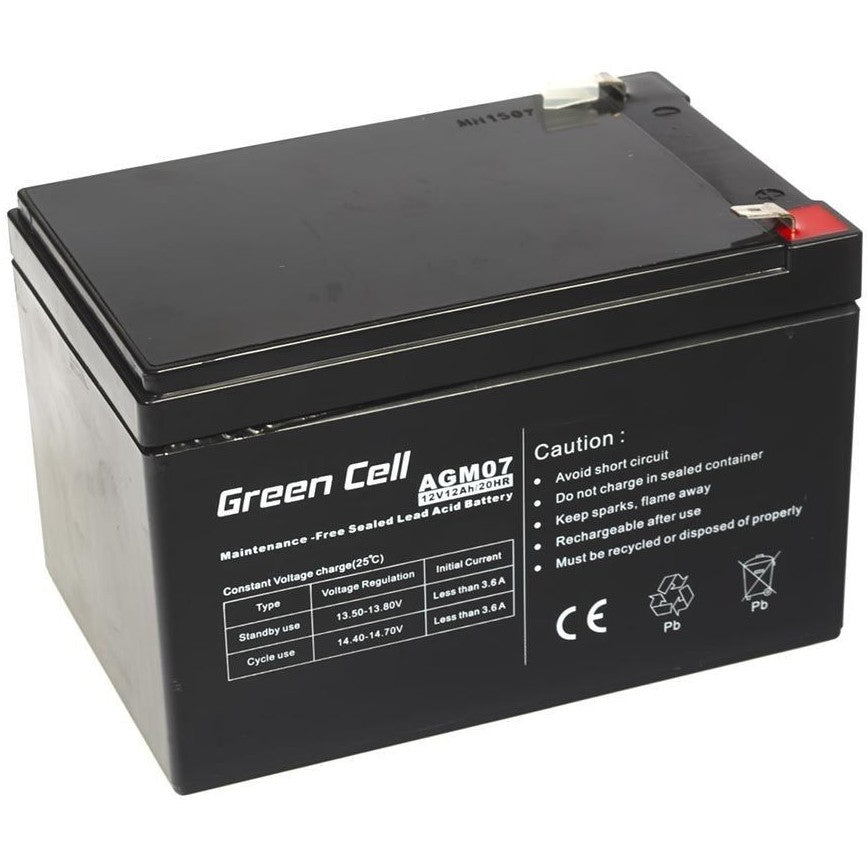 Green Cell AGM baterija 12V 12Ah - Baterija - 12.000 mAh. Zatvorena olovno-kiselinska (VRLA). 12 V. 1 komad. Crna. 12 Ah. 5 godina garancije.