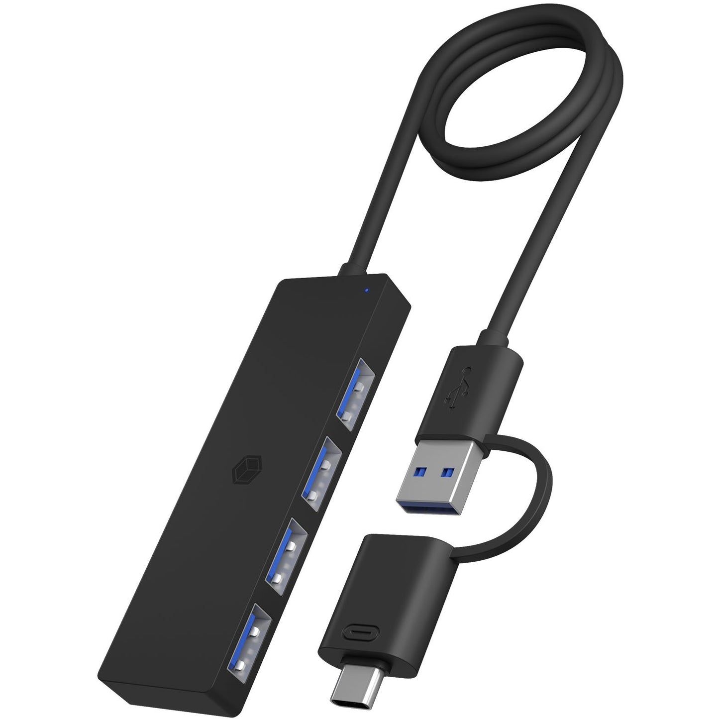 ICY BOX IB-HUB1424-C3. 4-portni USB Tip-A hub. Tip-C®/A konektor. Plastika. Crna. USB 3.2 Gen 1 (3.1 Gen 1) Tip-A + Tip-C. USB 3.2 Gen 1 (3.1 Gen 1) Tip-A. 5000 Mbit/s. Crna. Plastika. 0,6 m