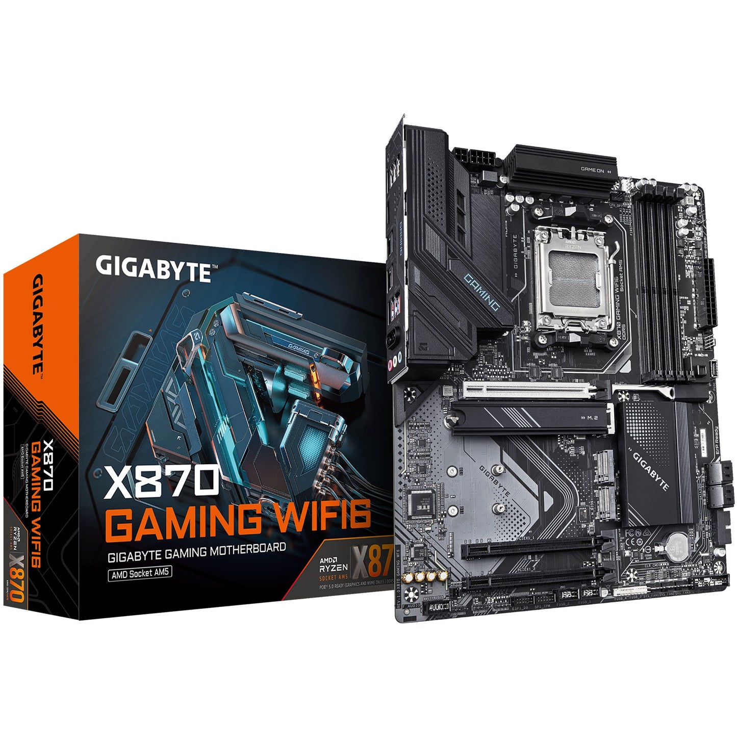 GIGABYTE X870 GAMING WIFI6 matična ploča - Podržava AMD Ryzen 9000 procesore. 8+2+2 fazni VRM. Do 8000MHz DDR5 (OC). 1x PCIe 5.0 + 2x PCIe 4.0. Wi-Fi 6. 2.5GbE LAN. USB 4. AMD. Socket AM5. AMD Ryzen™ 7. Socket AM5. 256 GB DDR5 SDRAM.