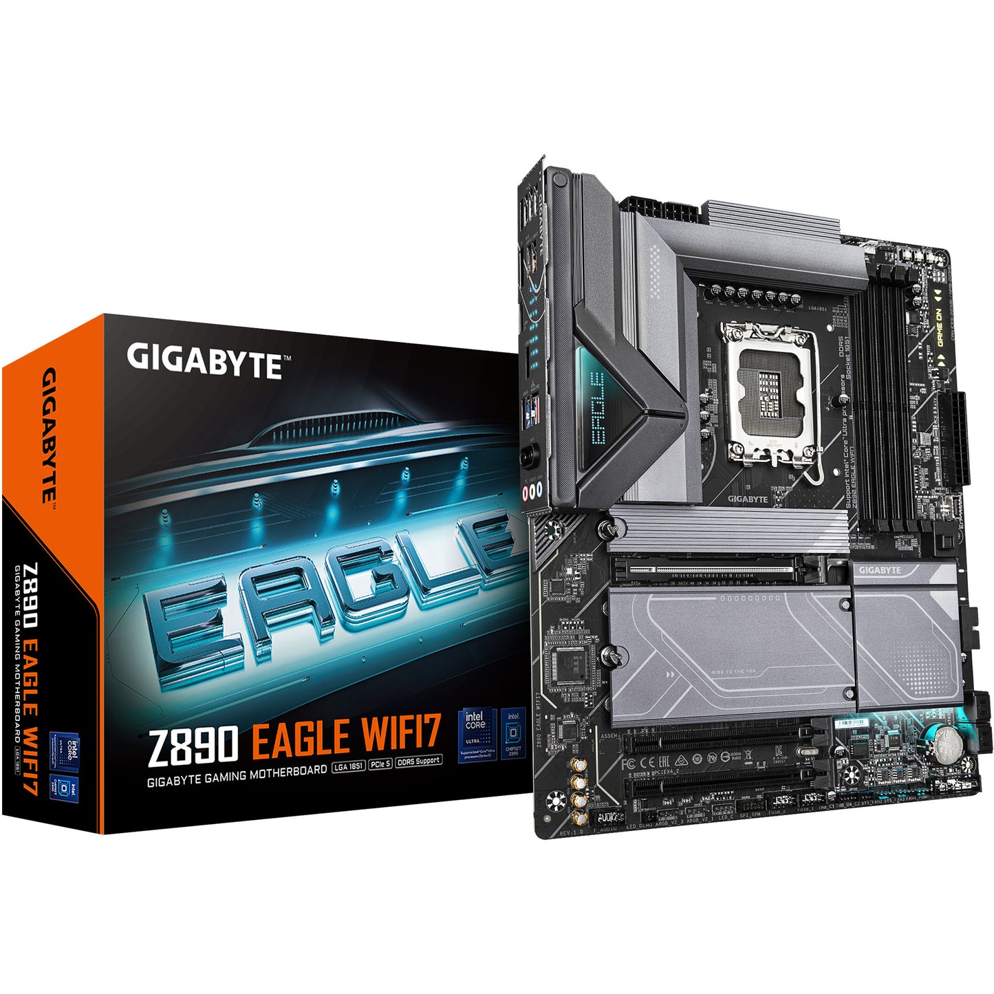 GIGABYTE Z890 EAGLE WIFI7 matična ploča - Podržava Intel Core Ultra (Serija 2) procesore. 14+1+2 fazni VRM. Do 8800MHz DDR5 (OC). 1x PCIe 5.0 + 3x PCIe 4.0. Wi-Fi 7. 2.5GbE LAN. USB 4. Intel. LGA 1851 (Socket V1). Intel Core Ultra (Serija 2). LGA 1851. 256 GB DDR5 SDRAM.