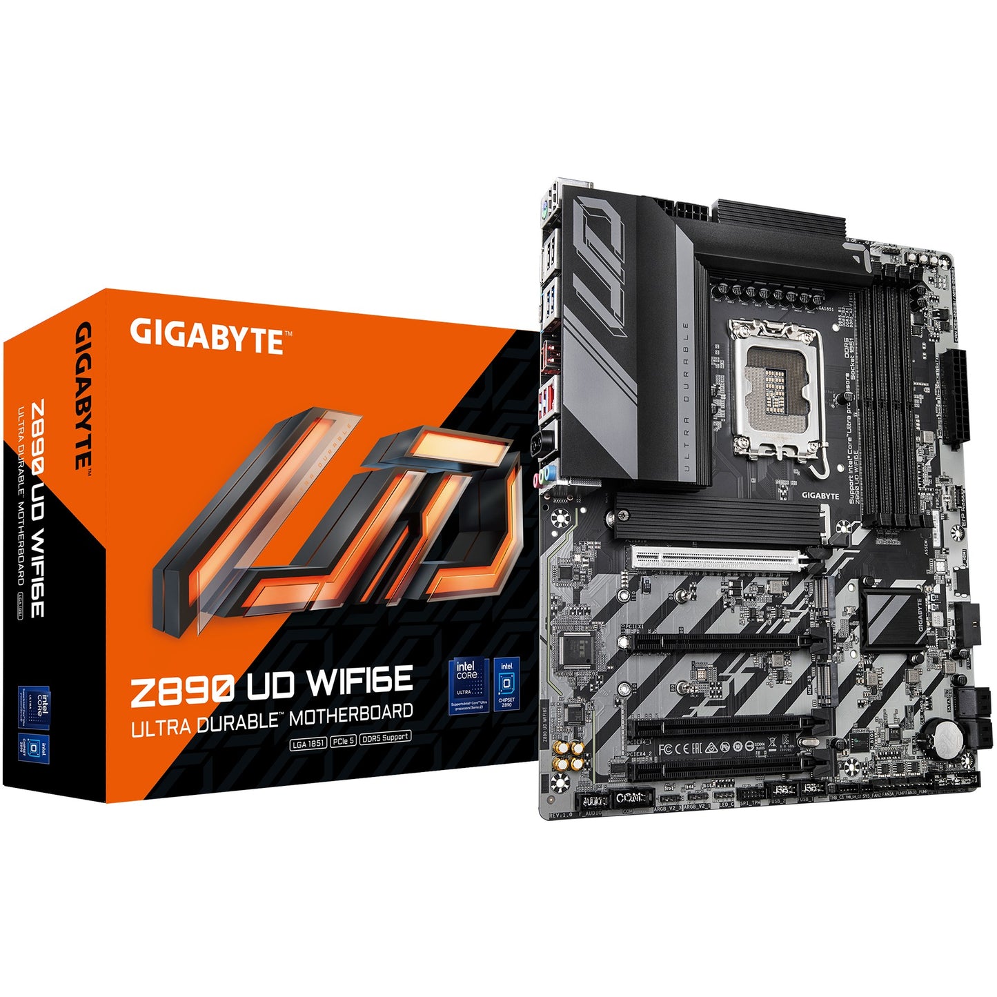 GIGABYTE Z890 UD WIFI6E matična ploča - Podržava Intel Core Ultra (Serija 2) procesore. 12+1+2 fazni VRM. Do 8800MHz DDR5 (OC). 1x PCIe 5.0 + 2x PCIe 4.0. Wi-Fi 6E. 2.5GbE LAN. USB 4. Intel. LGA 1851 (Socket V1). Intel Core Ultra (Serija 2). LGA 1851. 256 GB DDR5 SDRAM.