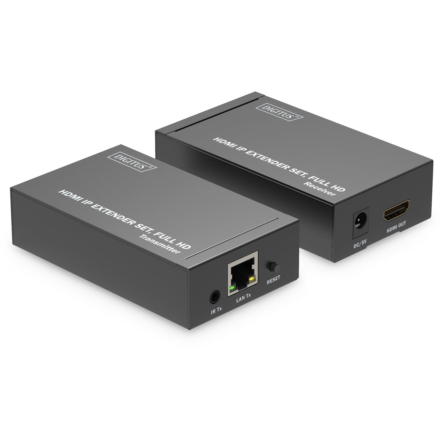 Digitus HDMI IP Extender set. Full HD. 1920 x 1080 piksela. AV predajnik i prijemnik. 120 m. Žični. Crni. HDCP.