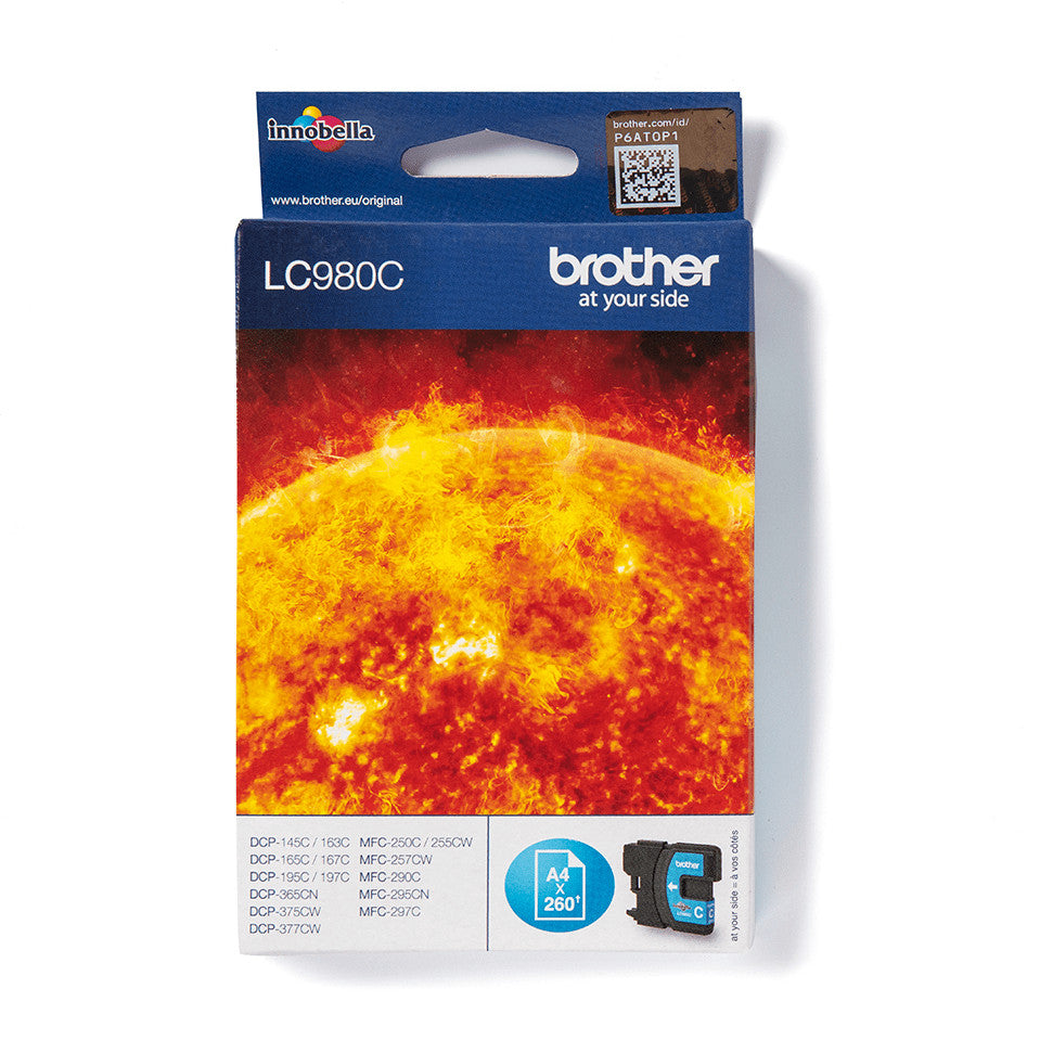 Brother LC980C. Cijan. 1 komad. 260 stranica. Pojedinačno pakovanje.