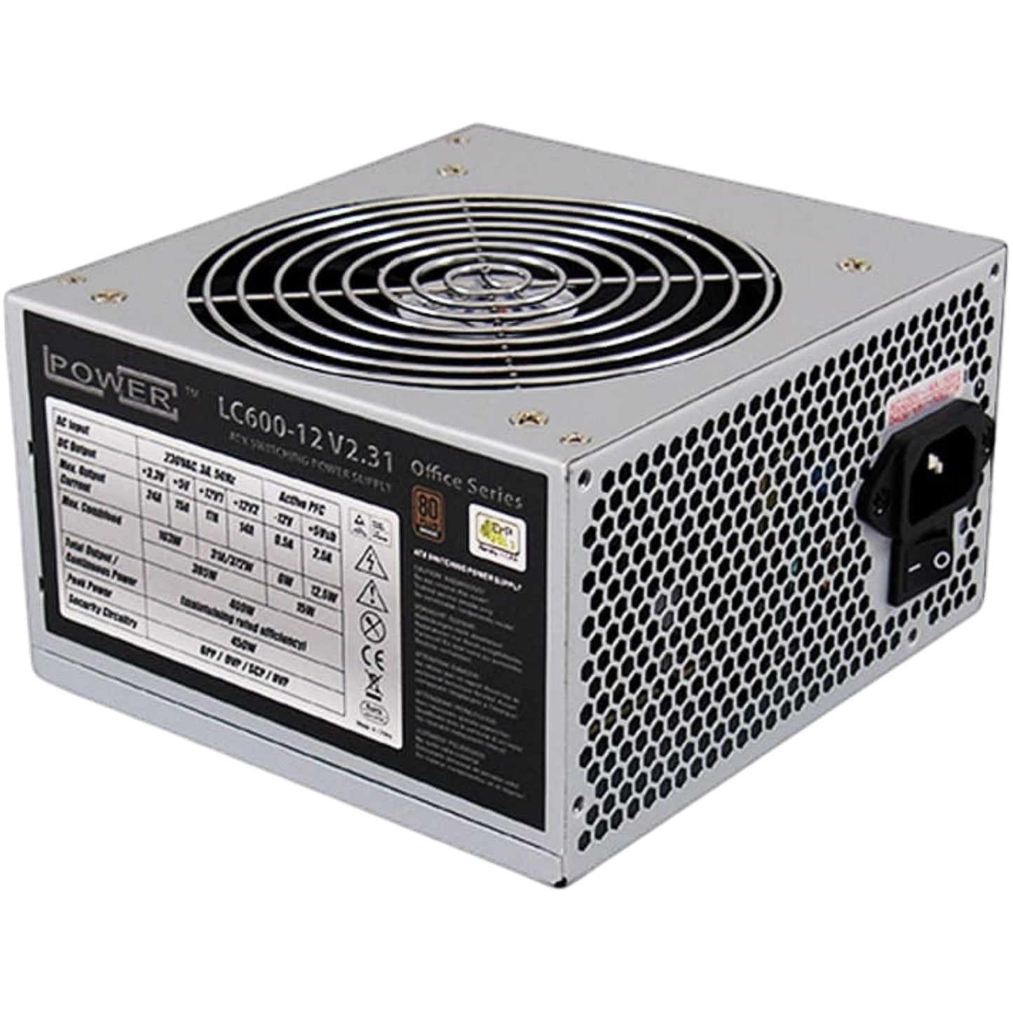 LC Power LC600-12 V2.31. 400 W. 230 V. 450 W. 50 Hz. 3 A. +12V1.+12V2.+3.3V.+5V.+5Vsb.-12V