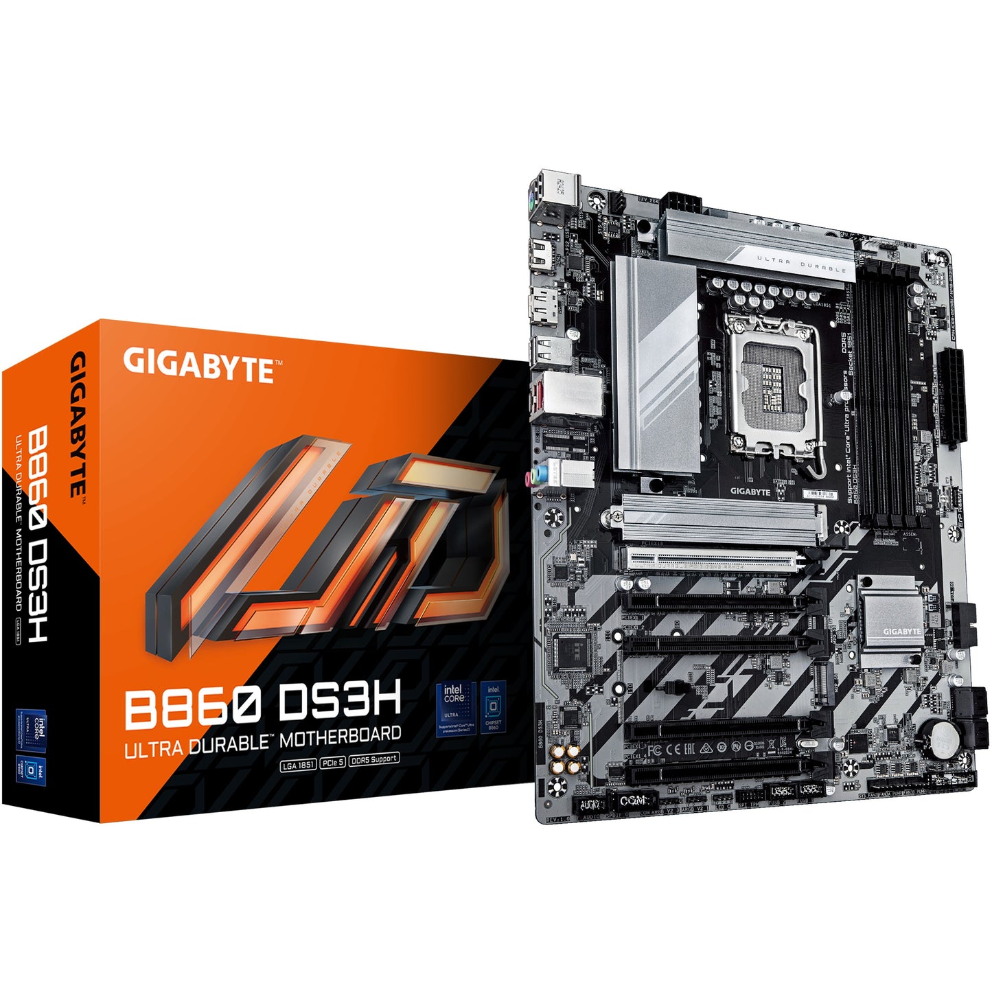 GIGABYTE B860 DS3H matična ploča - Intel Core Ultra procesori. 8+1+2+2 faze VRM. do 9066MHz DDR5. 1xPCIe 5.0 + 1xPCIe 4.0 M.2. 2.5GbE LAN. USB 3.2 Gen 2x2. Intel. LGA 1851 (Socket V1). Intel Core Ultra (Serija 1). Intel Core Ultra (Serija 2). LGA 1851. DDR5 SDRAM. 256GB
