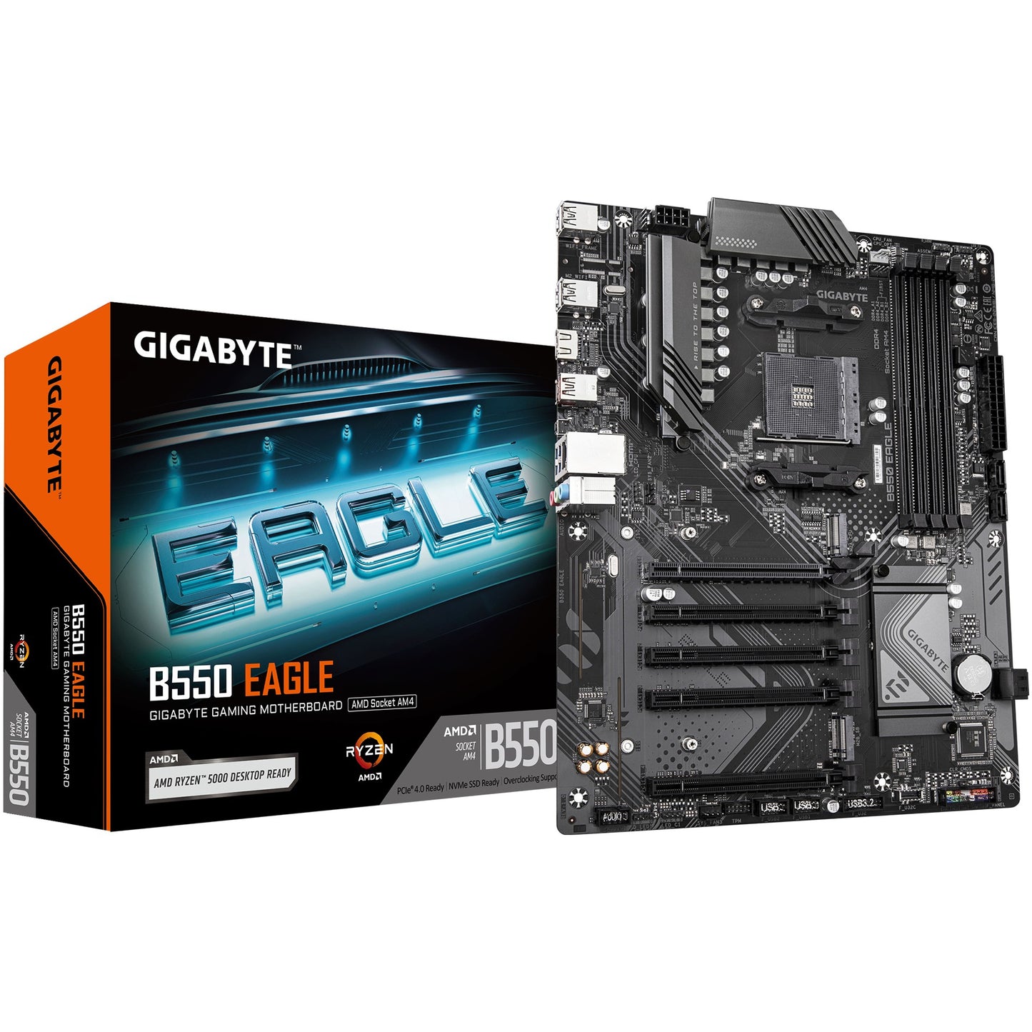 GIGABYTE B550 EAGLE matična ploča - AMD Ryzen 5000 G-serija CPU-i. 10+3+1 faze VRM. do 3200 MHz DDR4. 1xPCIe 4.0 + 1xPCIe 3.0 M.2. 1GbE LAN. USB 3.2 Gen 2. AMD. Socket AM4. AMD Ryzen 3000 serija. AMD Ryzen 4000 serija. AMD Ryzen 5000 serija