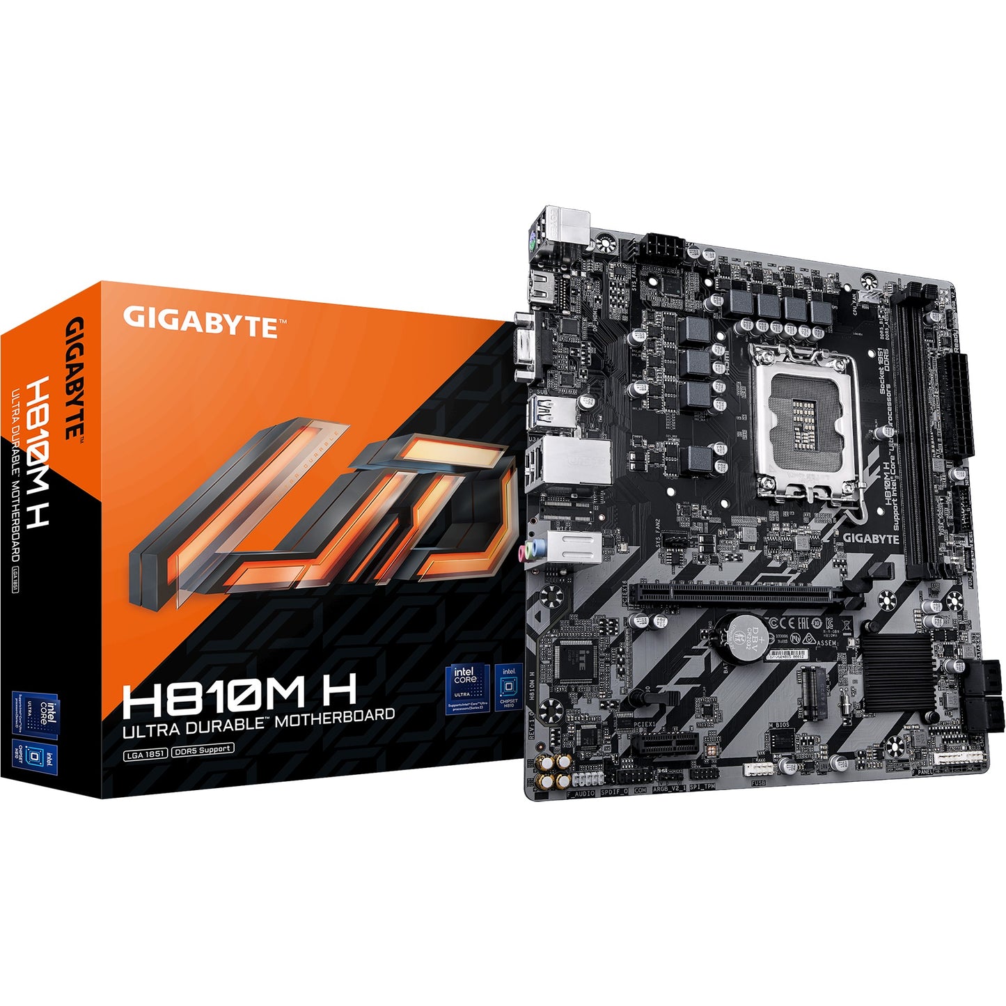 GIGABYTE H810M H matična ploča - Intel Core Ultra (Serija 2) CPU-i. 4+1+2 faze VRM. do 6400 MHz DDR5. 1xPCIe 4.0 M.2. 1GbE LAN. USB 3.2 Gen 1. Intel. LGA 1851 (Socket V1). Intel Core Ultra (Serija 2). LGA 1851. DDR5 SDRAM 128GB