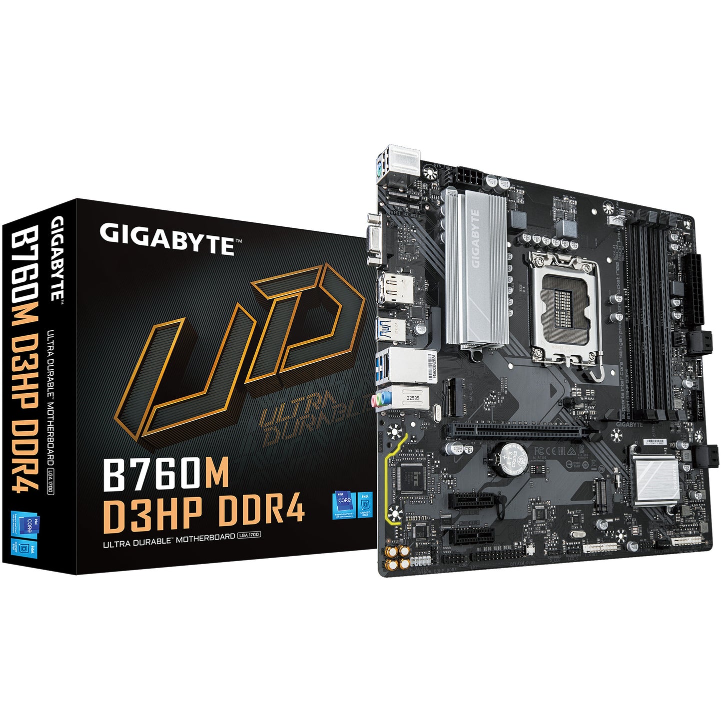 GIGABYTE B760M D3HP DDR4 matična ploča - Podržava Intel Core procesore 14. generacije. 4+1+1 fazni digitalni VRM. Do 5333MHz DDR4 (OC). 2x PCIe 4.0 M.2. GbE LAN. USB 3.2 Gen1. Intel. LGA 1700. Intel® Celeron®. Intel® Core™ i3. Intel® Core™ i5. Intel® Core™ i7. Intel® Core™ i9..... LGA 1700. 128 GB DDR4-SDRAM
