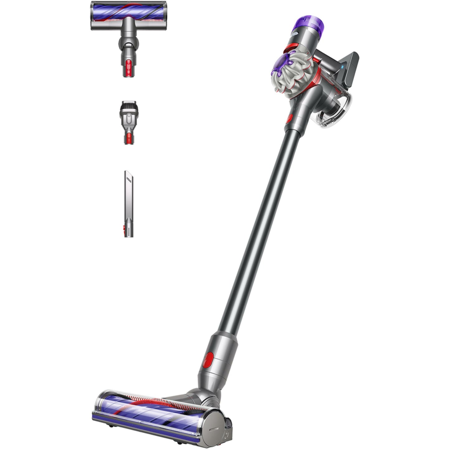 Dyson V8 Advanced. 2-u-1 štapni usisivač. Bez vrećice. Nikl. Srebrni. Suhi. Ciklonski. Tepih. Tvrdi pod. Drveni pod.