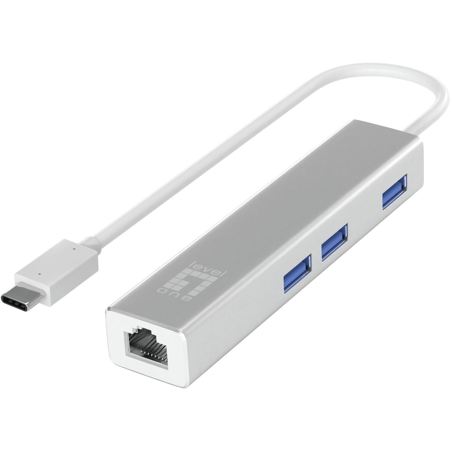 LevelOne Gigabit USB-C mrežni adapter sa USB hubom. Žični. USB Type-C. Ethernet. 1000 Mbps. Srebrni