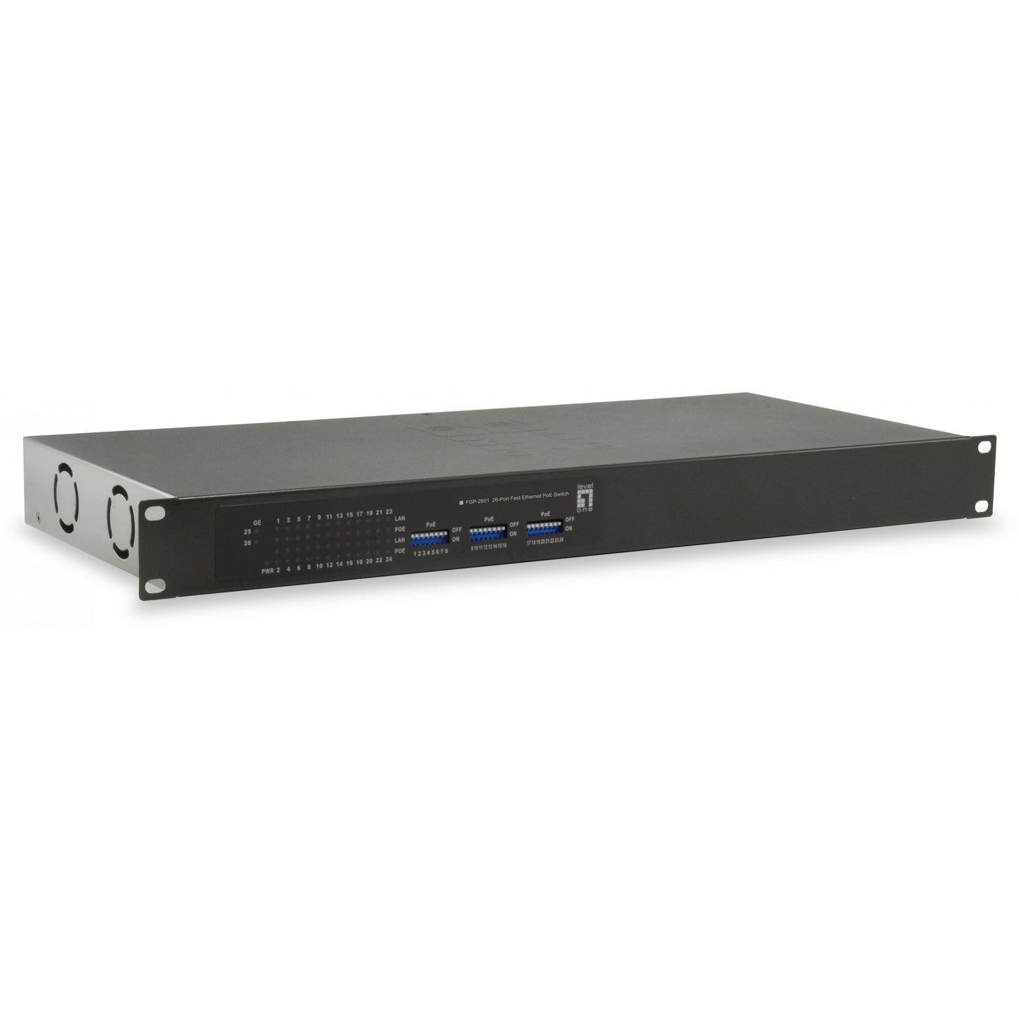 LevelOne FGP-2601W150. Neupravljan. Gigabit Ethernet (10/100/1000). Puni dupleks. Napajanje preko Etherneta (PoE). Montaža u rack.