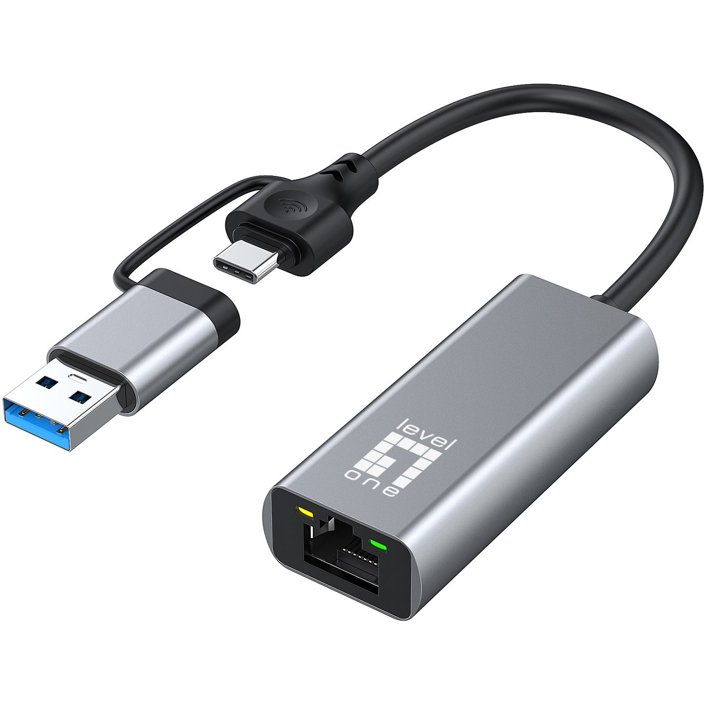 LevelOne USB-0423. Žični. USB Tip-A/USB Tip-C. Ethernet. 2500 Mbps. Siva.