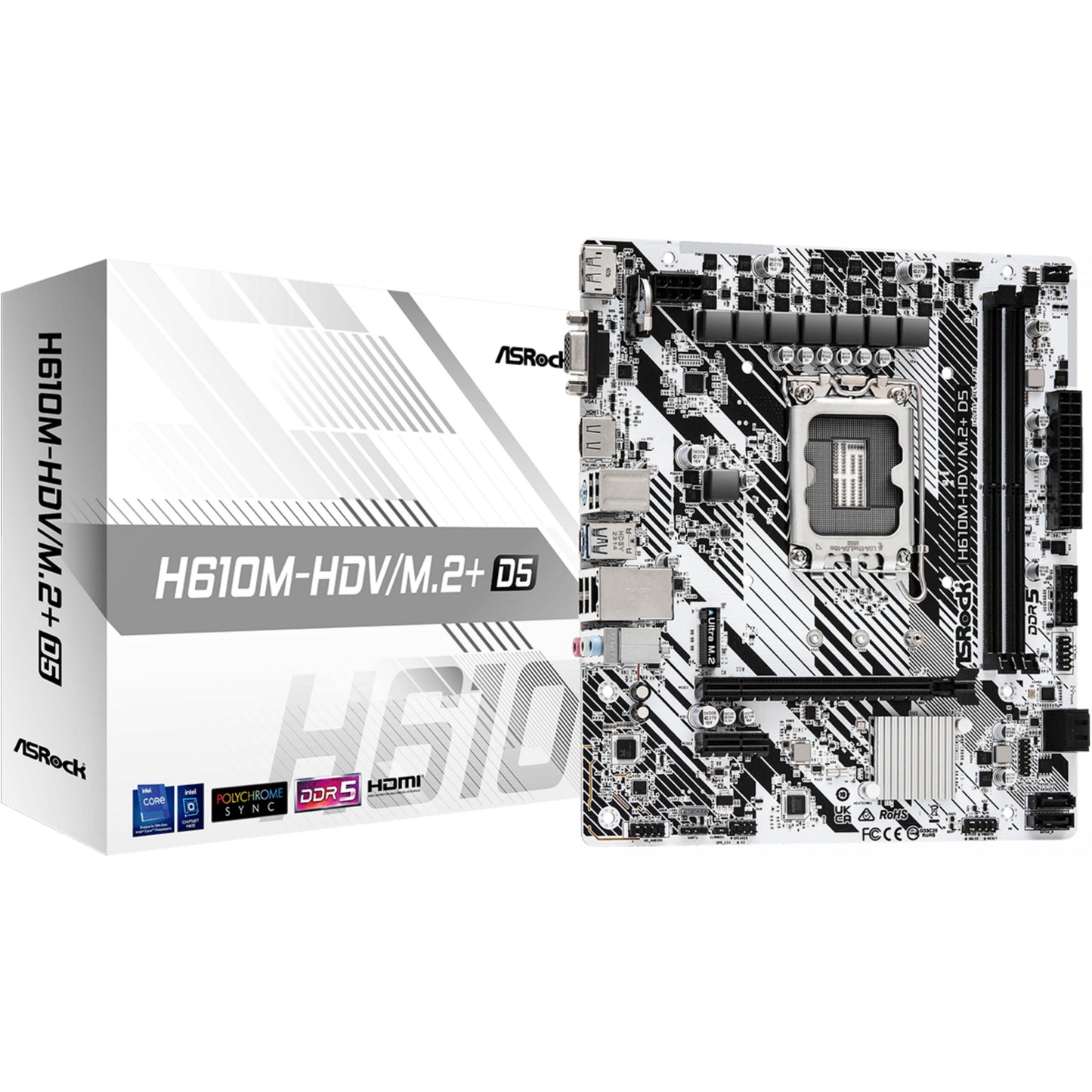 Asrock H610M-HDV/M.2+ D5. Intel. LGA 1700. DDR5-SDRAM. 96 GB. DIMM. Dvokanalni.