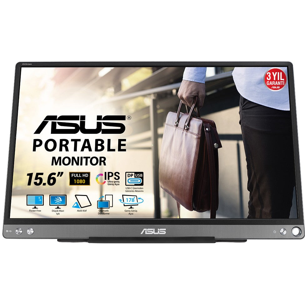 ASUS ZenScreen MB16ACE. 39,6 cm (15,6"). 1920 x 1080 piksela. Full HD. LED. 5 ms. Siva.