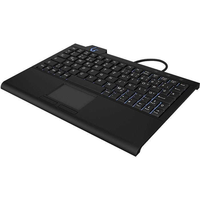 KeySonic KSK-3210ELU (DE). Super-mini tastatura. Pozadinsko osvjetljenje. Touchpad. Crna. Žičan. USB. Membranski prekidači. QWERTZ. LED. Crna.