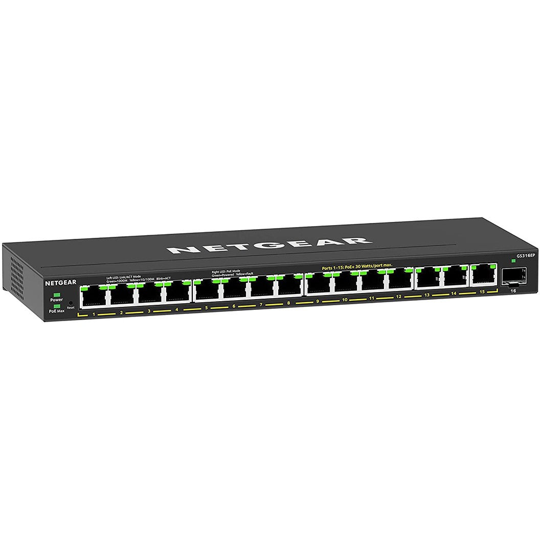 NETGEAR GS316EP-100PES. Upravljani. Gigabit Ethernet (10/100/1000). Puni dupleks. Napajanje preko Etherneta (PoE)