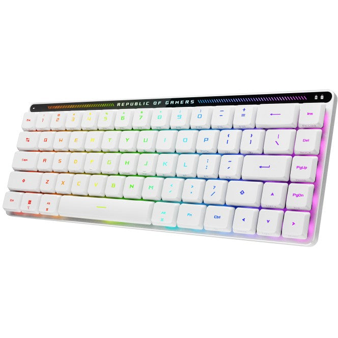 ASUS ROG Falchion RX niskog profila. Žični i bežični. USB + RF bežični + Bluetooth. Optički prekidač. QWERTY. RGB LED. Bijela.