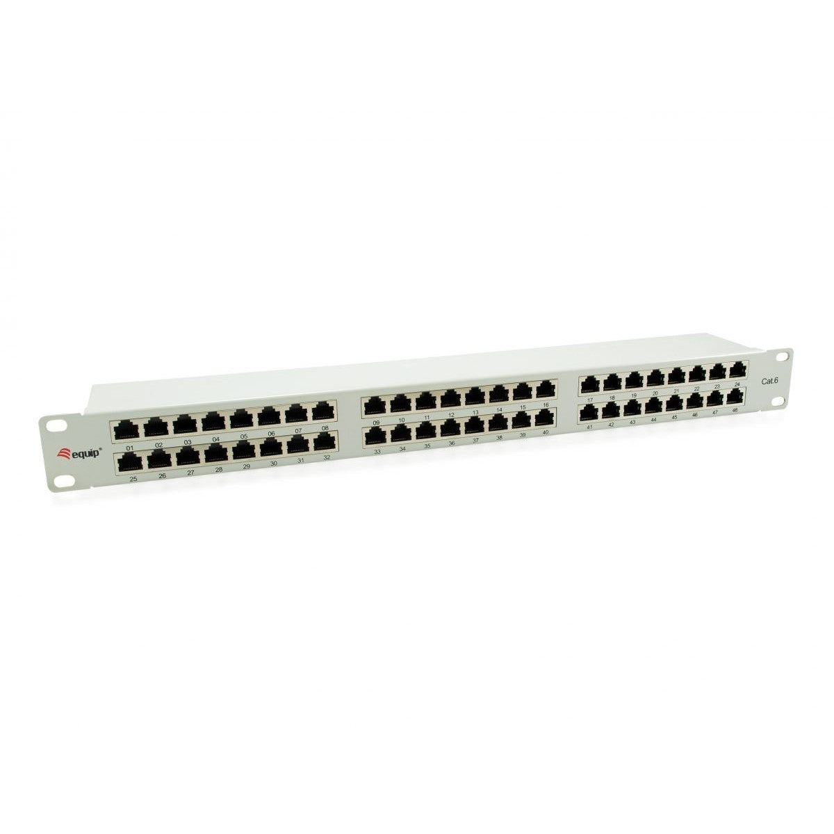 Equip 48-portni Cat.6 oklopljeni patch panel. Svijetlosiva. 10/100/1000Base-T(X). Brzi Ethernet. Gigabit Ethernet. 1000 Mbps. RJ-45. Cat6. Siva.