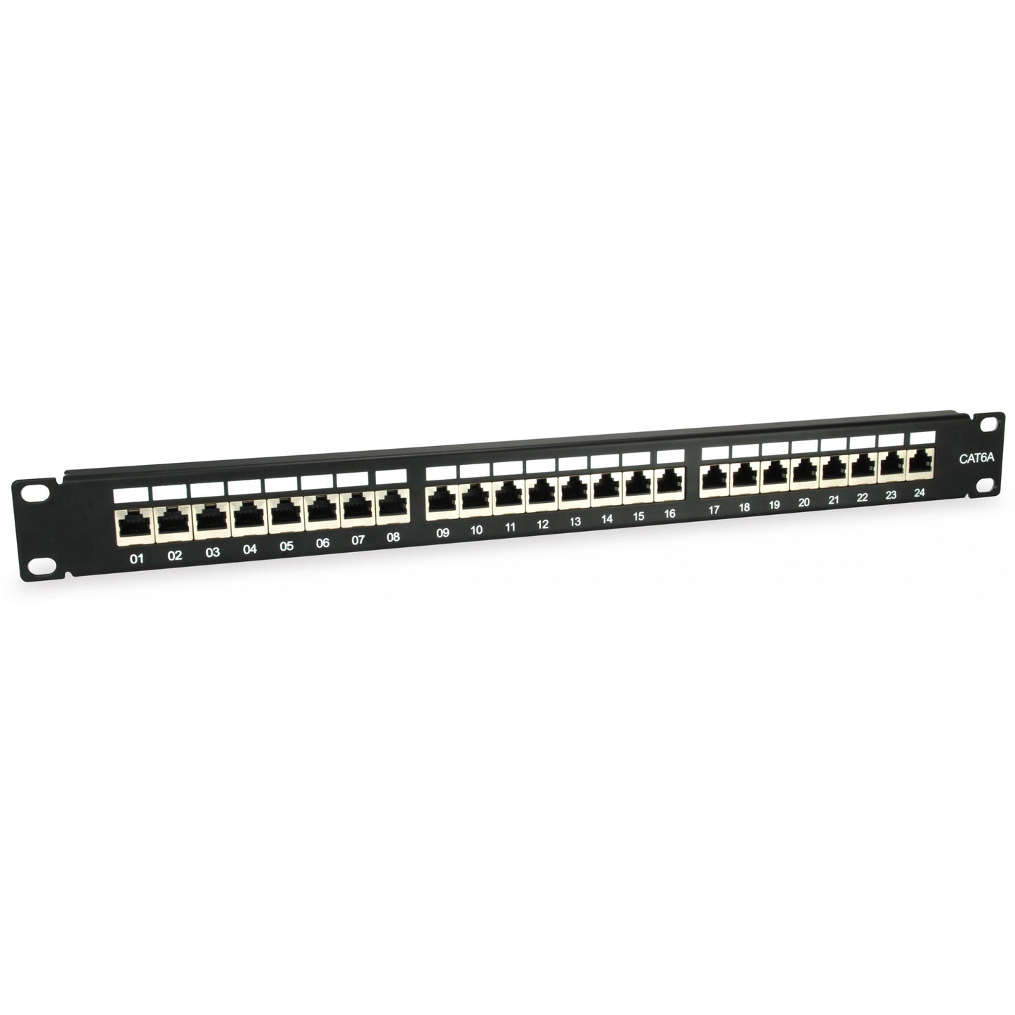 Equip 24-portni Cat.6A oklopljeni patch panel. Crna. RJ-45. Cat6a. Crna. 1U. RoHS. CE.