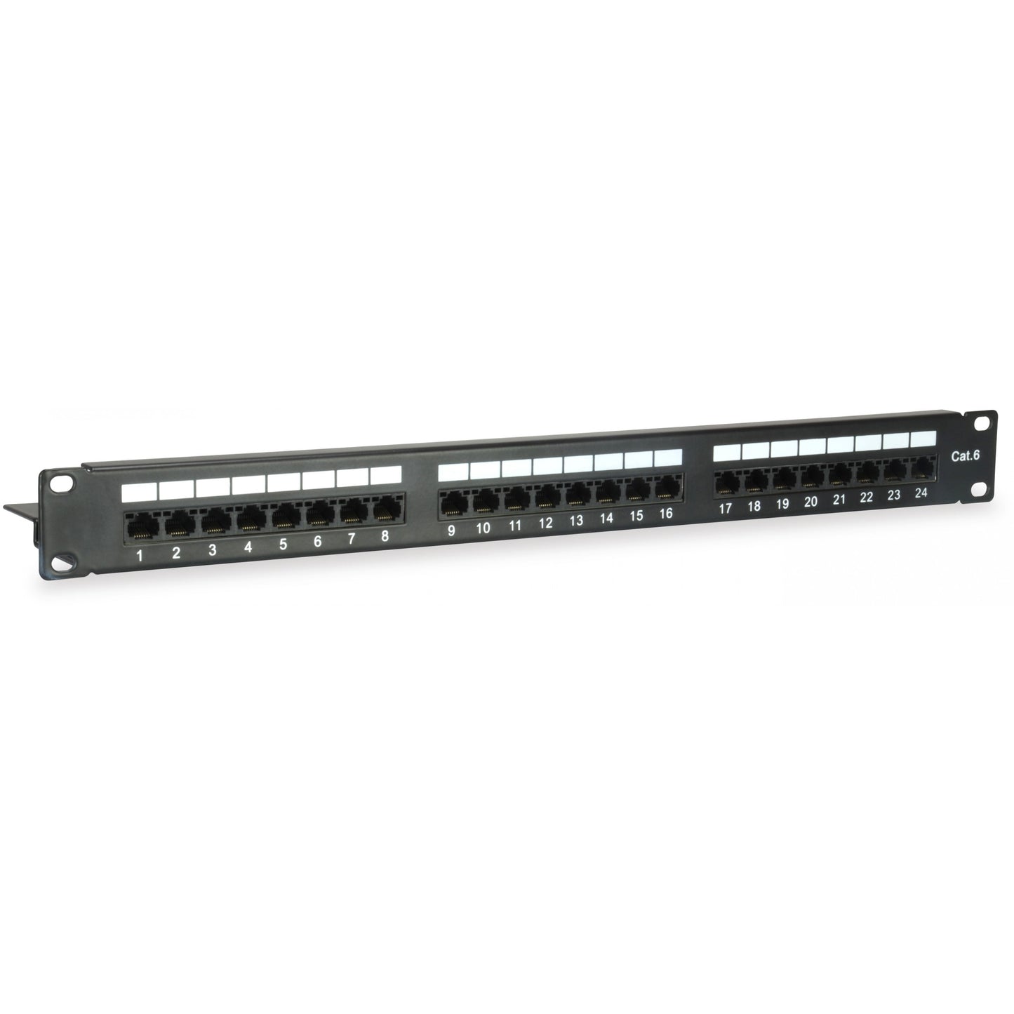 Equip 24-portni Cat.6 neoklopljeni patch panel. Crna. RJ-45. Crna. Montaža u rack. 1U. RoHS. CE.