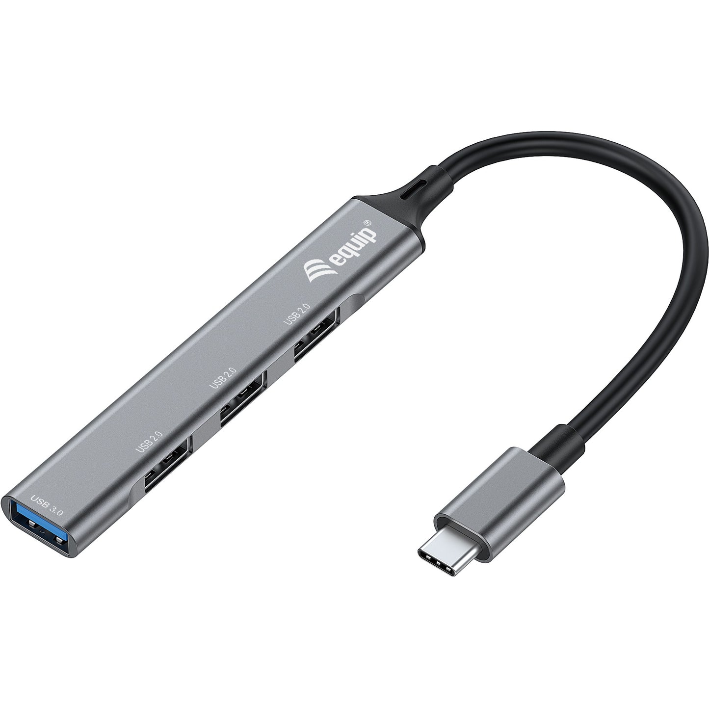 Equip 4-portnim USB 3.0/2.0 hubom. USB 3.2 Gen 1 (3.1 Gen 1) Type-C. USB 2.0. USB 3.2 Gen 1 (3.1 Gen 1) Type-A. 5000 Mbps. Crna. Siva. Aluminijumska. 0,15 m