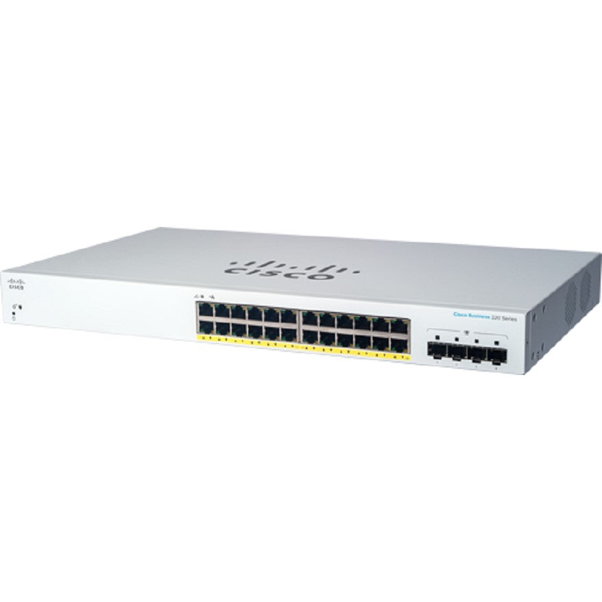 Cisco CBS220-24P-4G. Upravljani. L2. Gigabit Ethernet (10/100/1000). Napajanje preko Etherneta (PoE). Montaža u rack. 1U