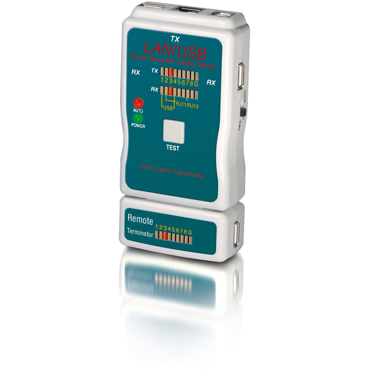 Equip tester kablova. BNC. RCA. RJ-11. RJ-12. RJ-45. Zelena. Siva. 65 mm. 28 mm. 135 mm. 130 g
