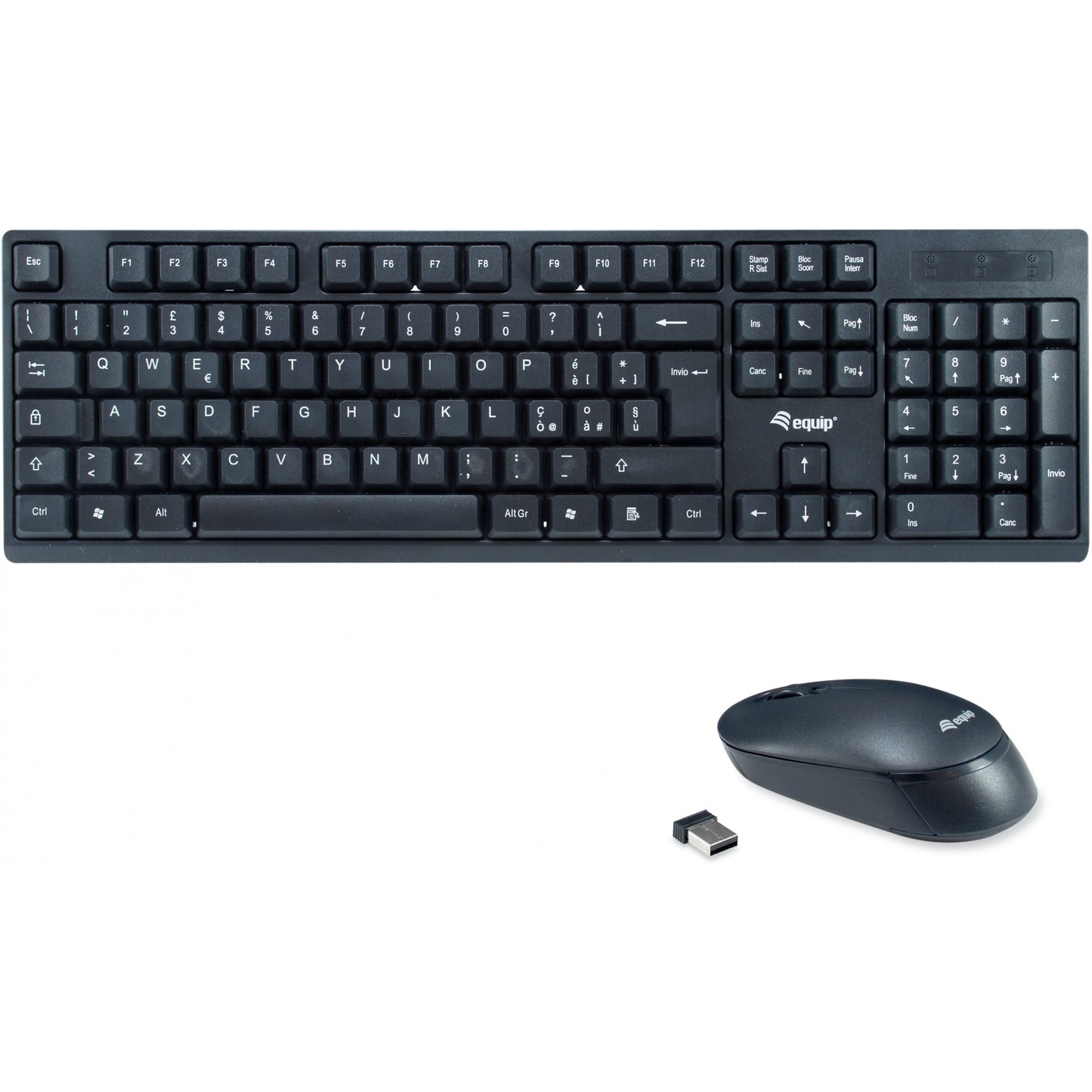 Bežični set tastature i miša Equip. IT raspored (QWERTY). Puna veličina (100%). Bežični. RF bežični. QWERTY. Crna. Miš uključen.