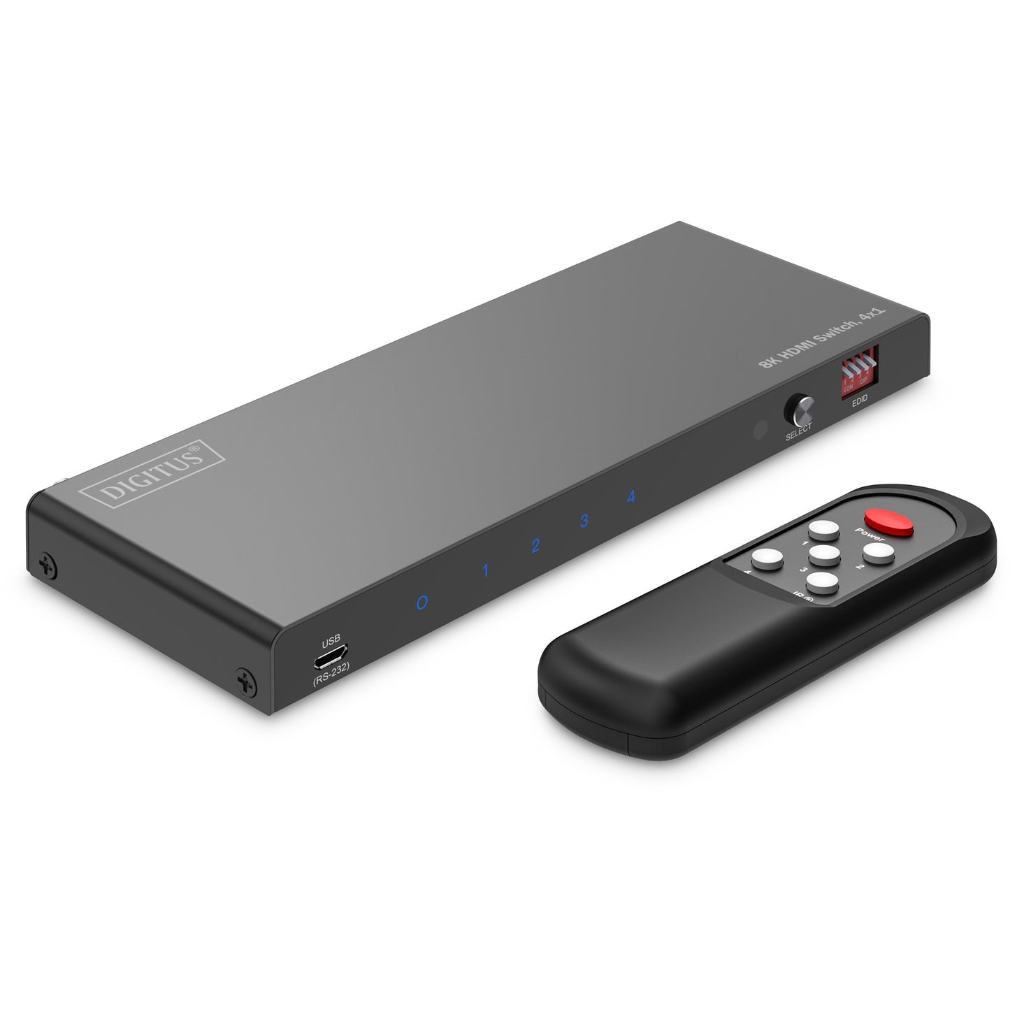 Digitus 8K HDMI prekidač. 4x1. HDMI. Micro USB. Metal. Crna. 60Hz. 7680x4320