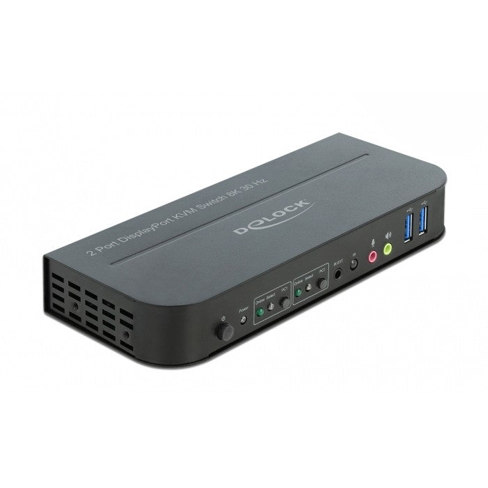 DeLOCK DisplayPort 1.4 KVM prekidač 8K 30 Hz sa USB 3.0 i audiom. 7680 x 4320 piksela. 8K Ultra HD. Crni.