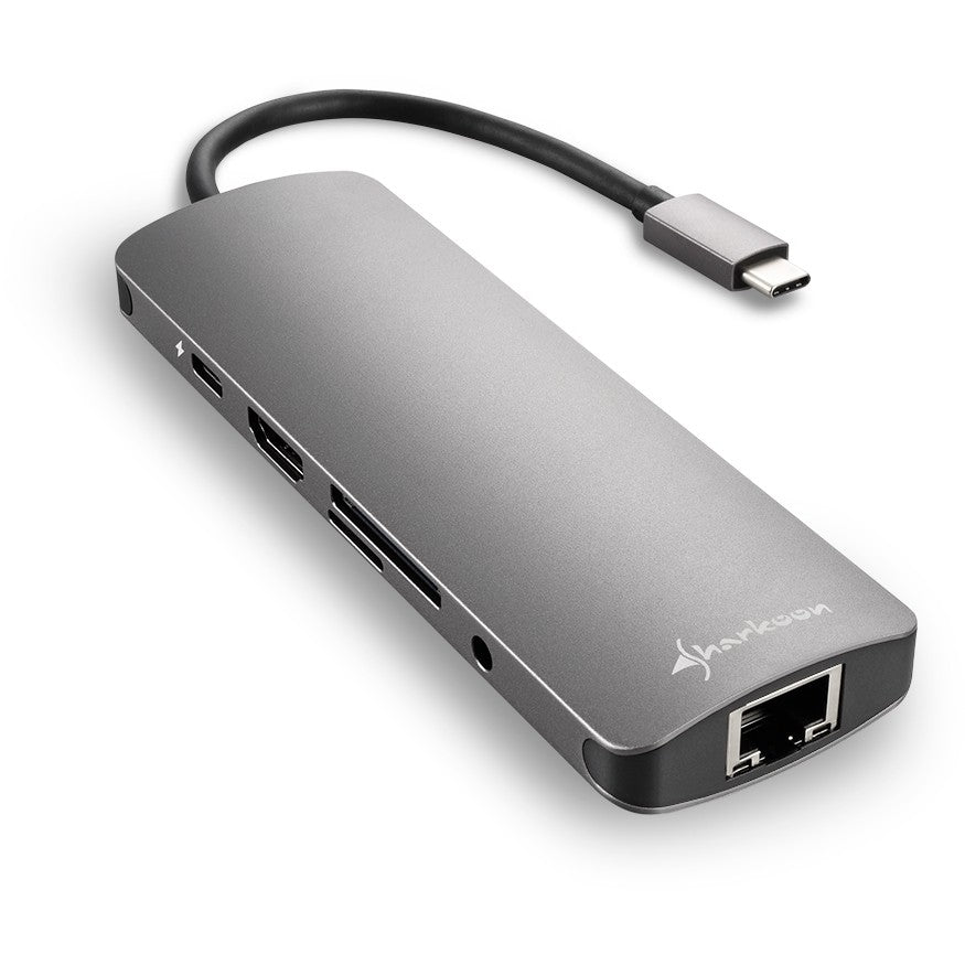 Sharkoon USB 3.0 Type-C kombinovani adapter. USB Type-C HDMI. RJ-45. USB 3.2 Gen 1 (3.1 Gen 1). Siva. 132m. 5Gbps. 130mm
