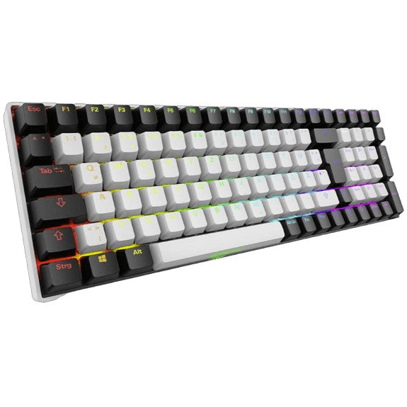 Sharkoon SGK50 S2 bk Gateron žuta DE. Bežični prekidač (80-87%). Žični i bežični. RF bežični. Mehanička tastatura. QWERTZ. LED.