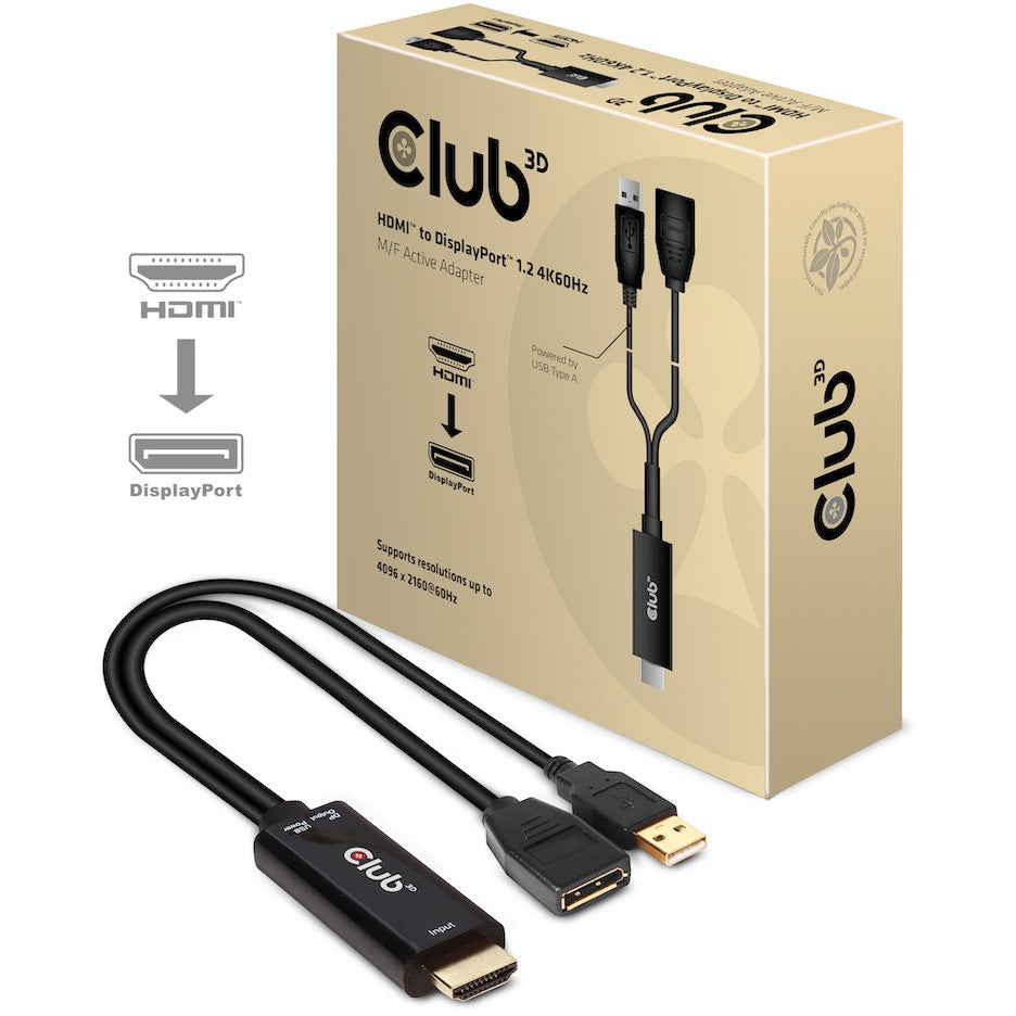 CLUB3D HDMI 2.0 NA DISPLAYPORT 1.2 4K60HZ HDR M/F AKTIVNI ADAPTER. HDMI. DisplayPort. 0.25 m. Crni