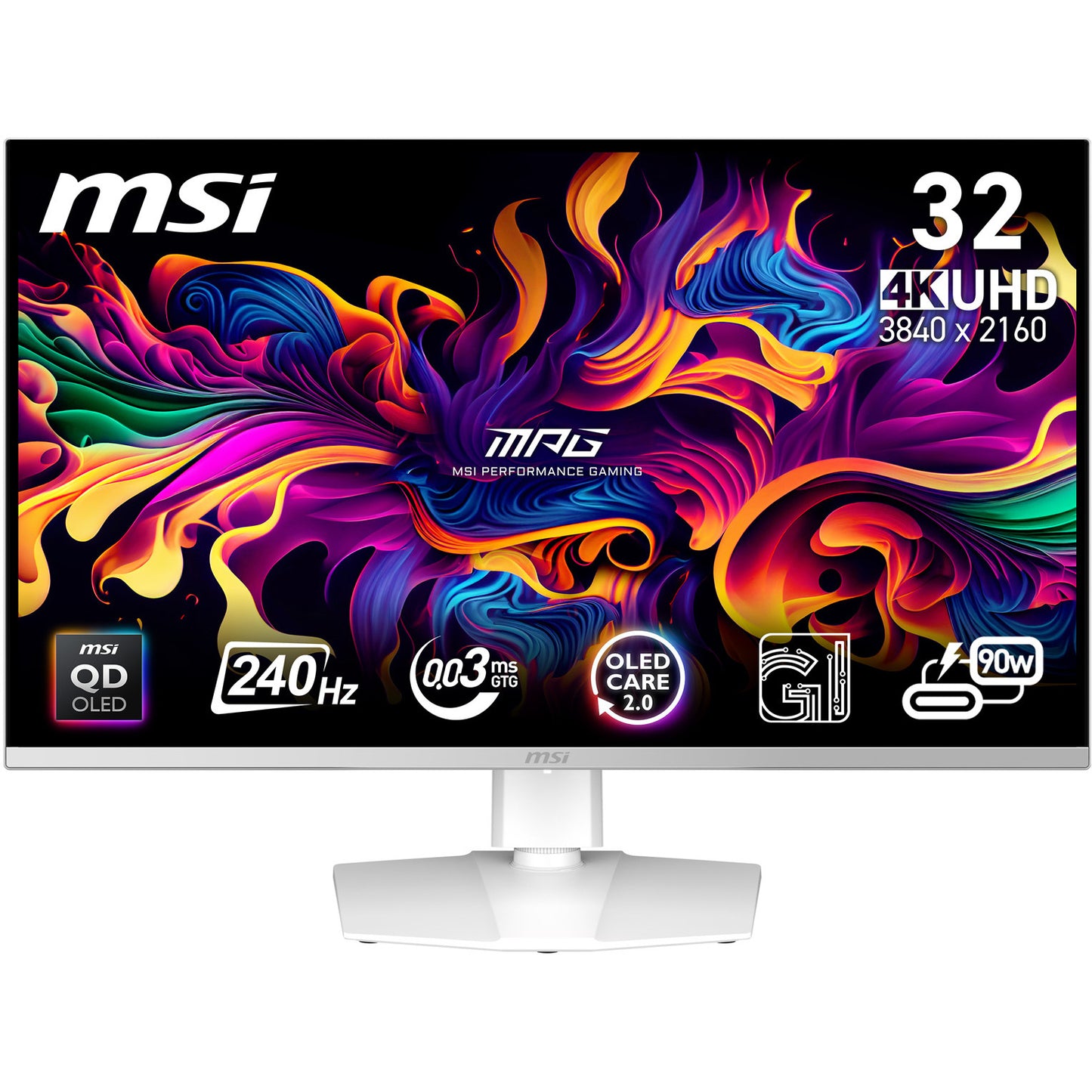 MSI MPG 321URXW QD OLED. 80 cm (31,5"). 3840 x 2160 piksela. 4K Ultra HD. QD-OLED. 0,03 ms. Bijela