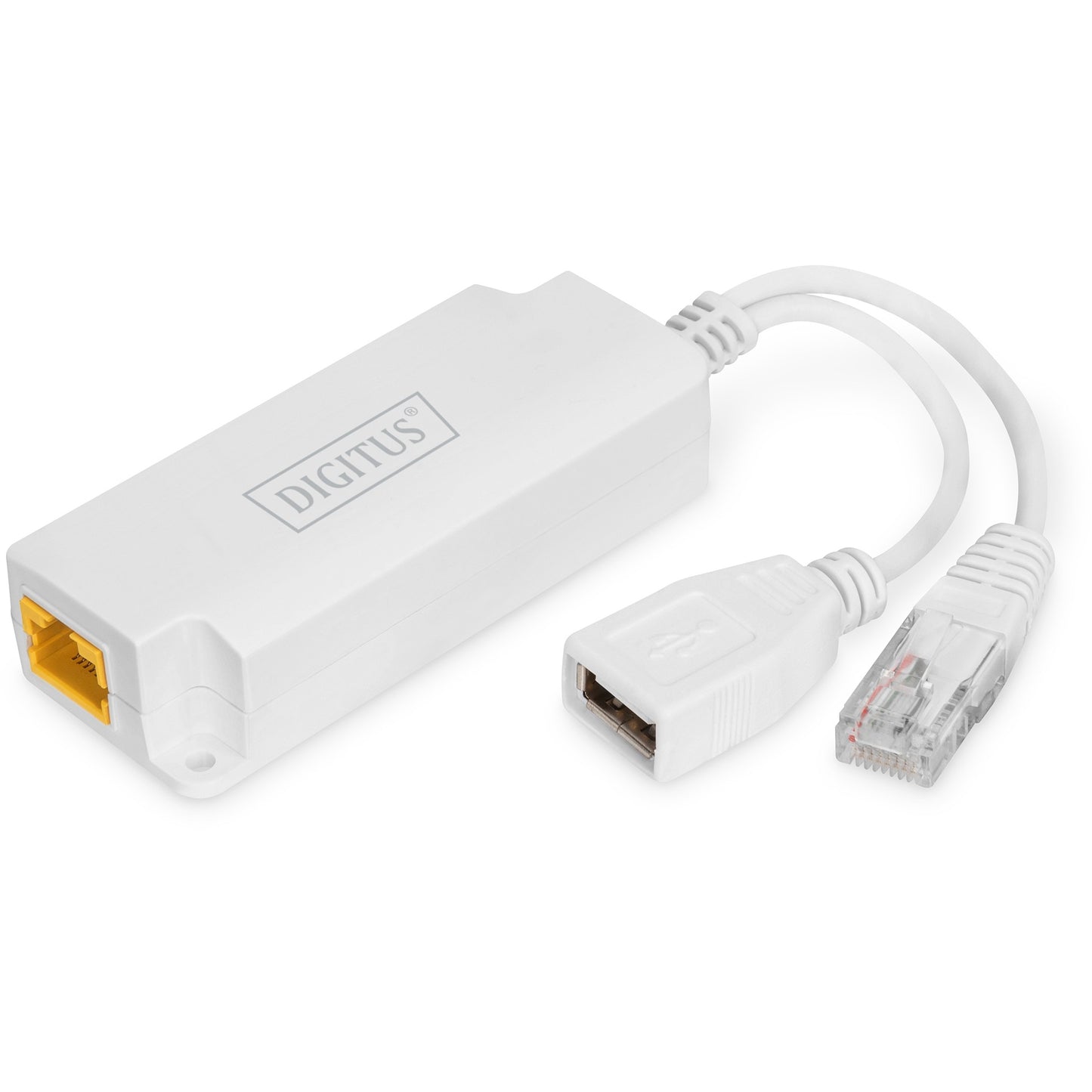 Digitus USB-A 5V PoE razdjelnik. IEEE 802.3at. 10/100Base-T(X). Bijela. IP40. 0,124 m. 0 - 40 °C