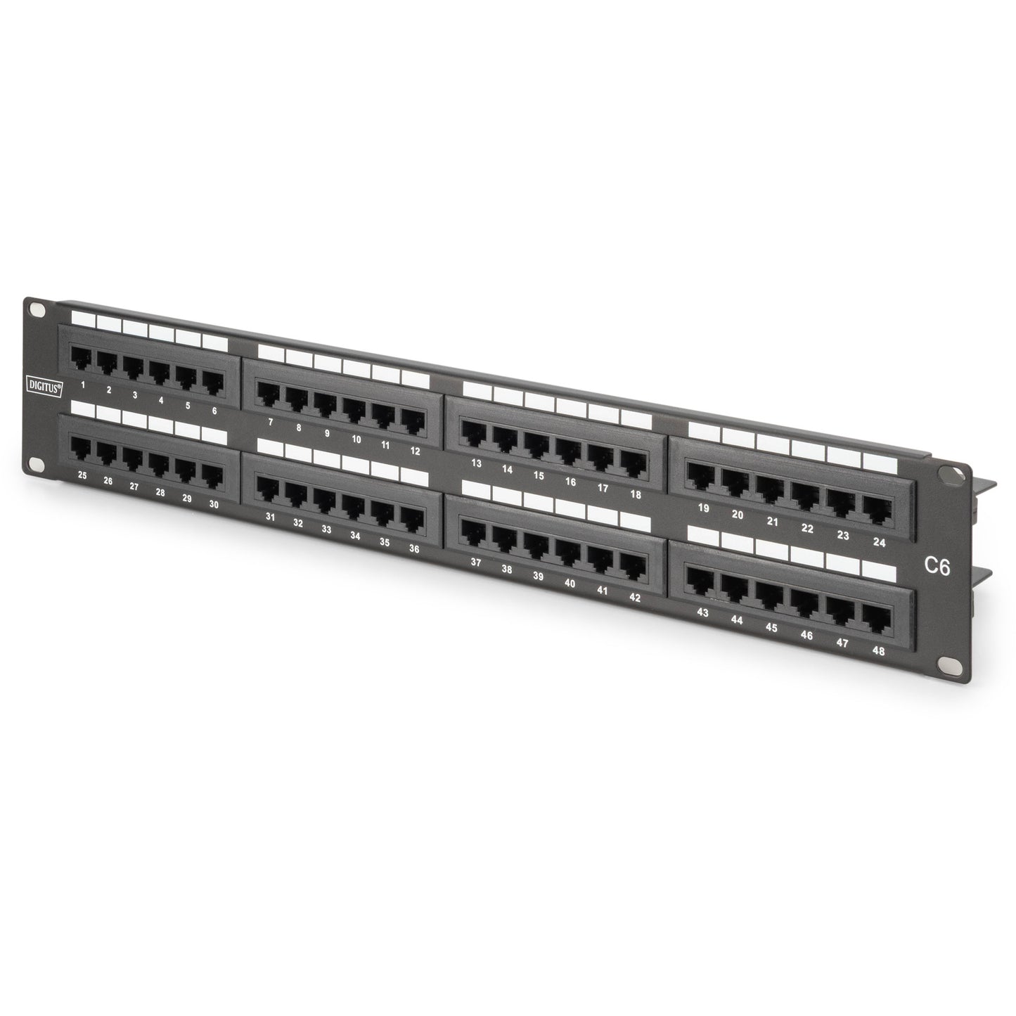Digitus CAT 6 klasa E patch panel. RJ-45. Crna. Pocinčani čelik. SECC. Čelik. Montaža u rack. 560 mm. 75 mm